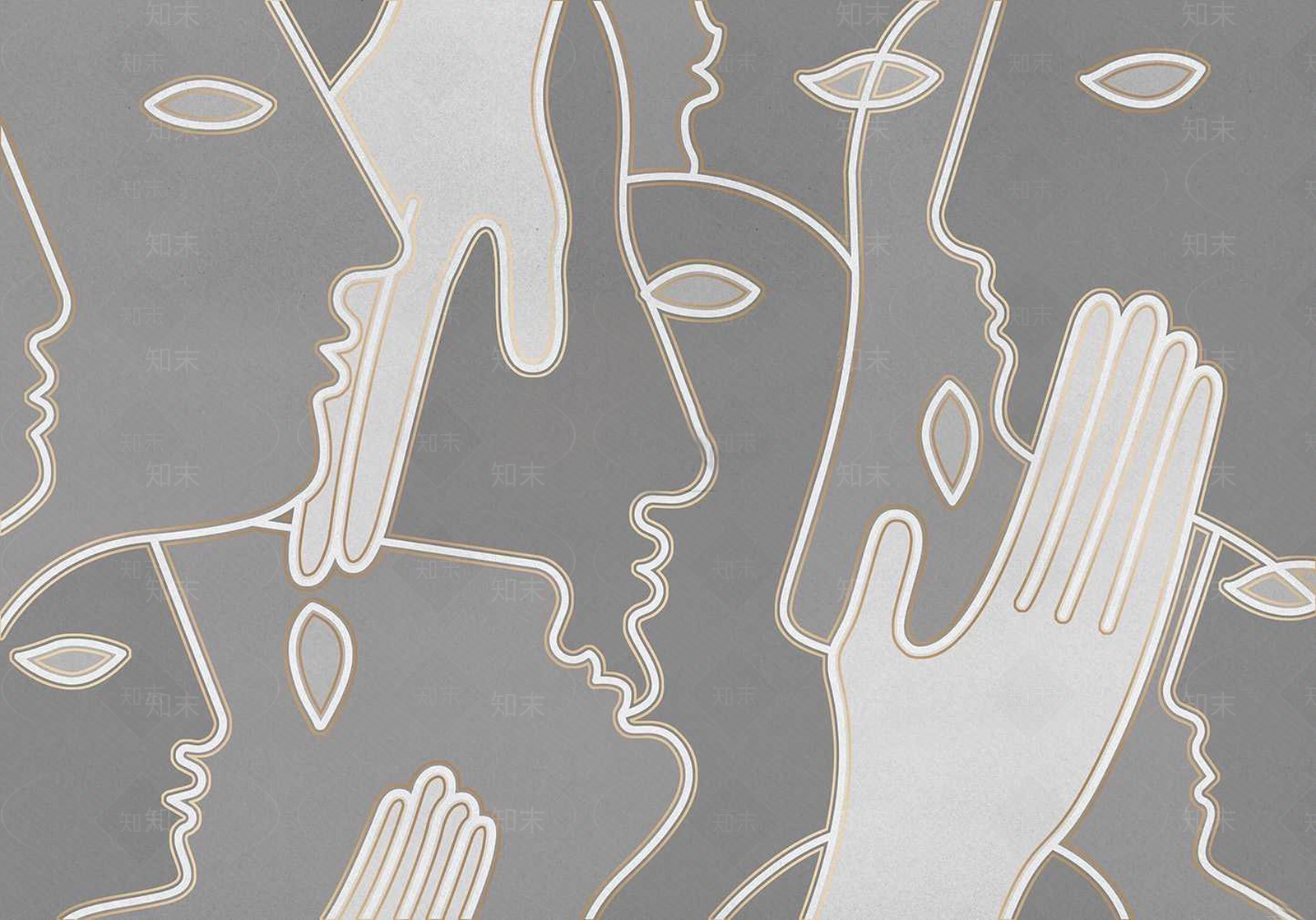 灰色曲线抽象画几何壁纸壁画墙布贴图下载【ID:1157715882】