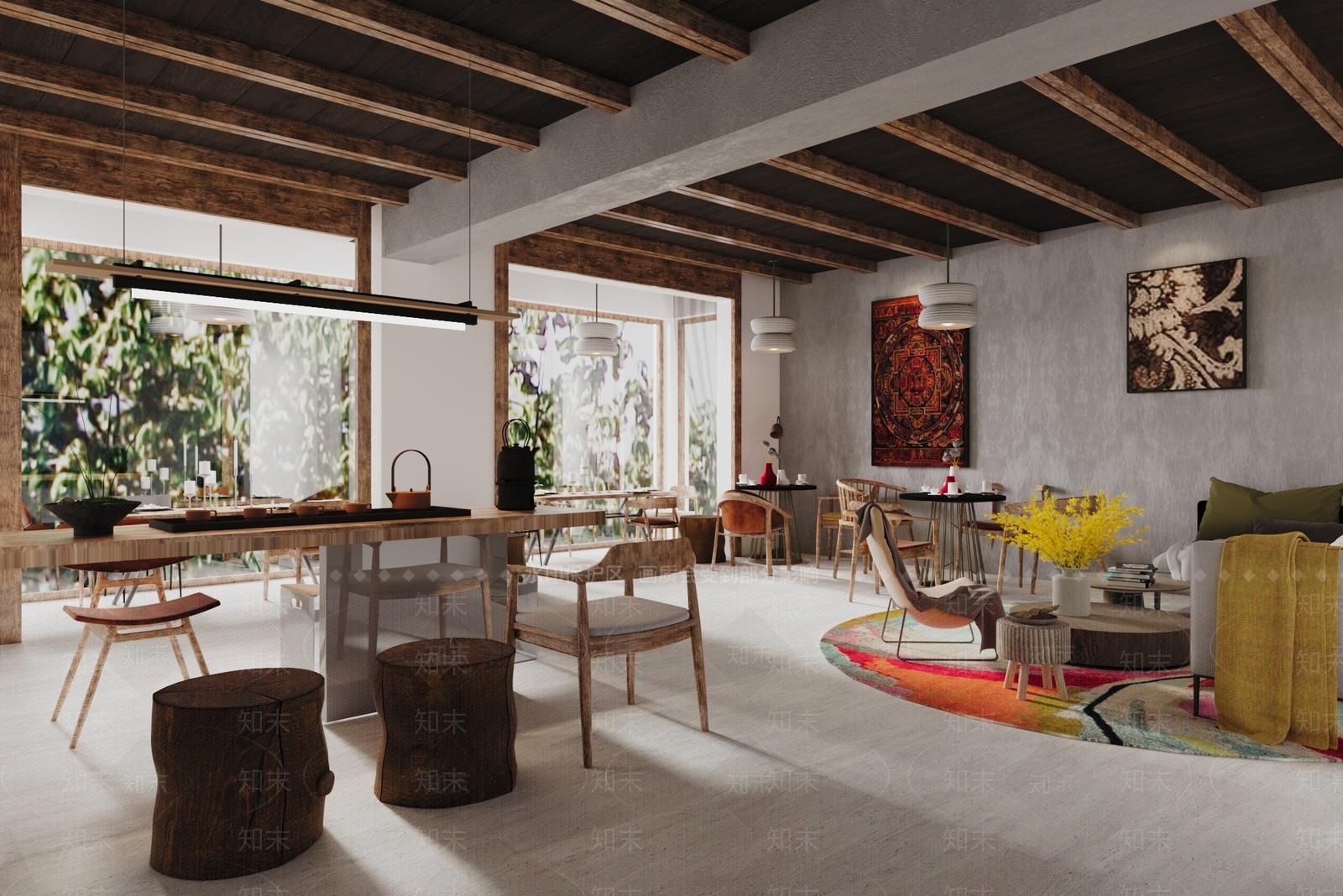 现代民宿餐厅3D模型下载【ID:1157718603】