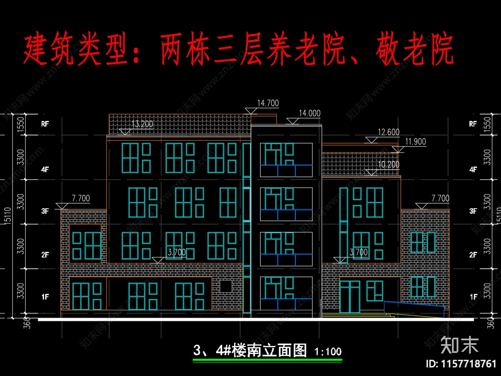 三层养老院cad施工图下载【ID:1157718761】