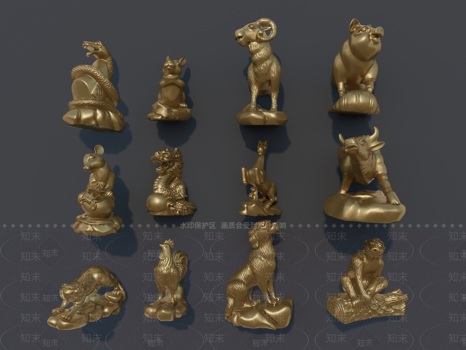 现代动物雕塑3D模型下载【ID:1157719630】