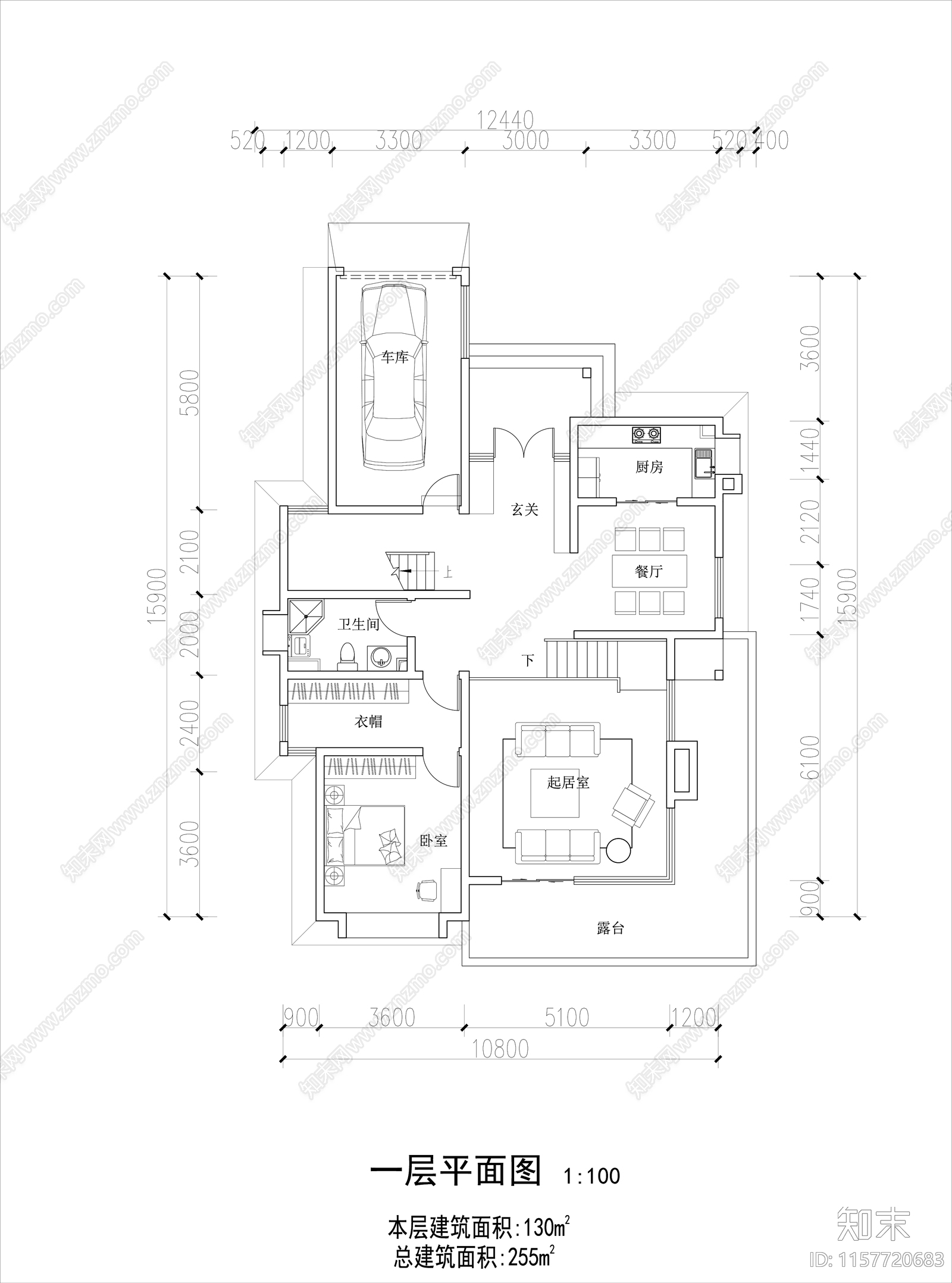 两层别墅平面图cad施工图下载【ID:1157720683】