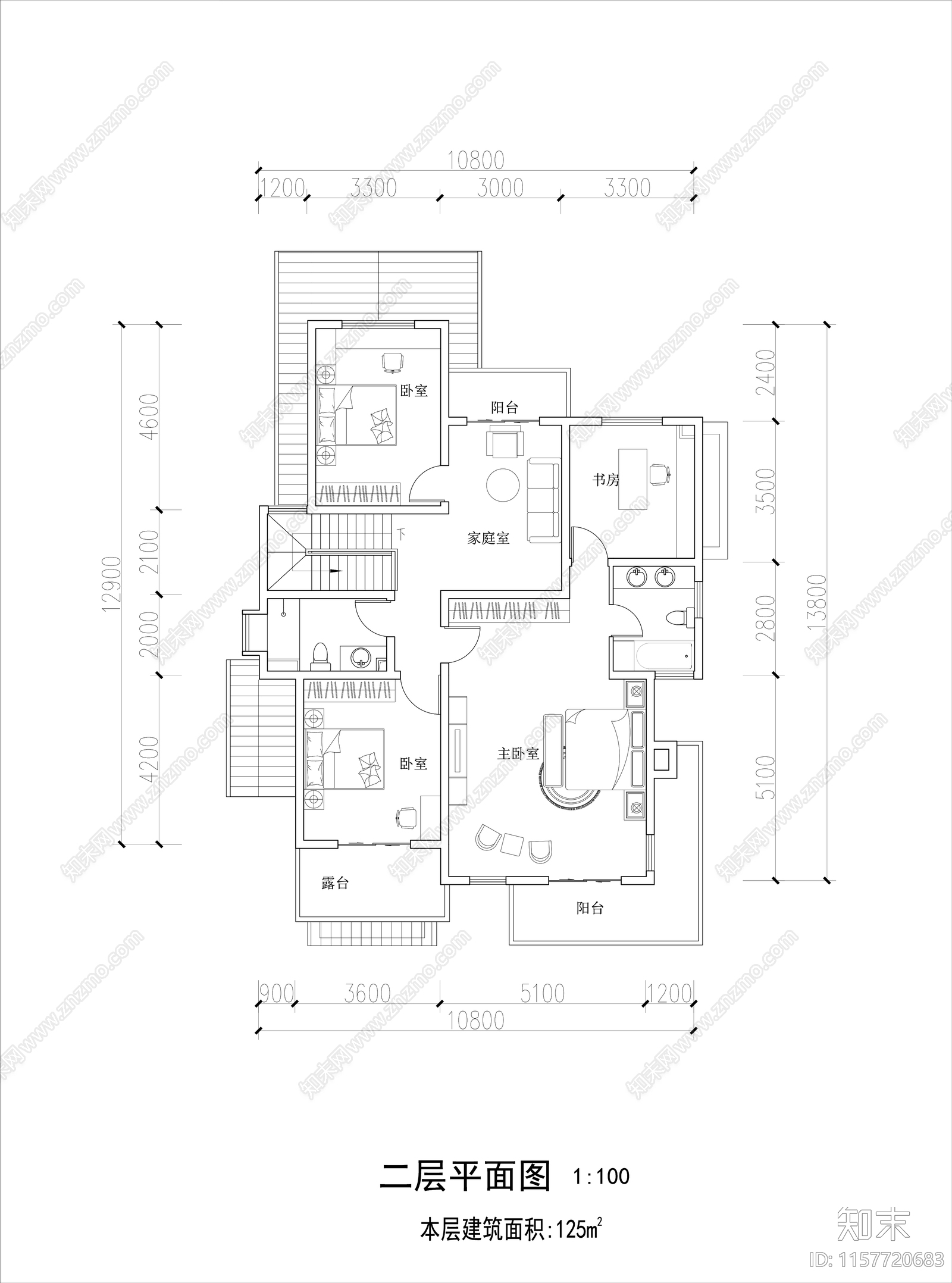 两层别墅平面图cad施工图下载【ID:1157720683】