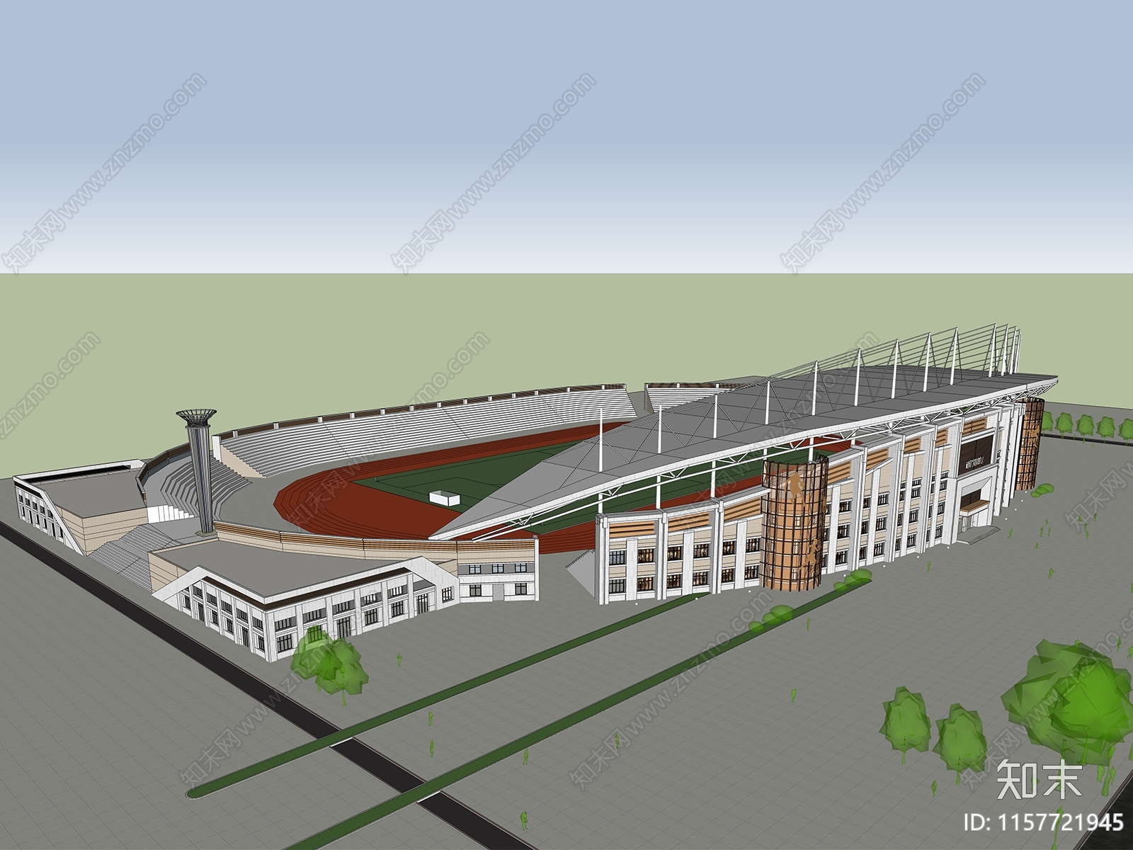 现代体育场立面改造SU模型下载【ID:1157721945】