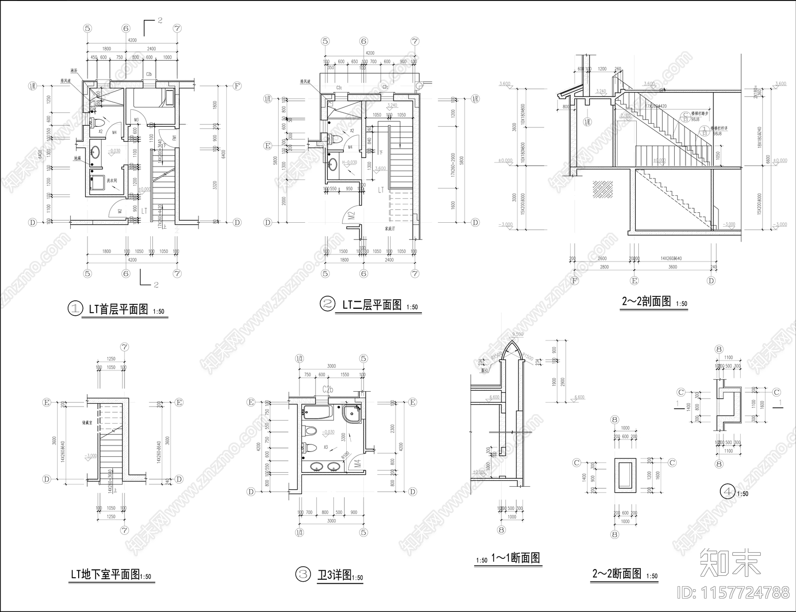 320平米别墅图cad施工图下载【ID:1157724788】