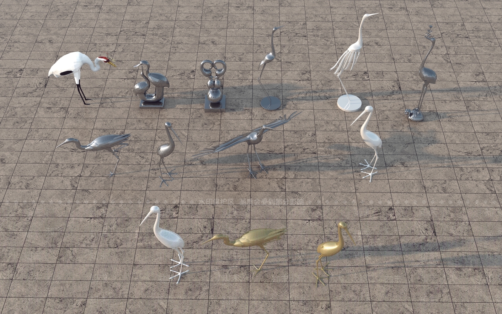 现代白鹤动物雕塑3D模型下载【ID:1157727188】