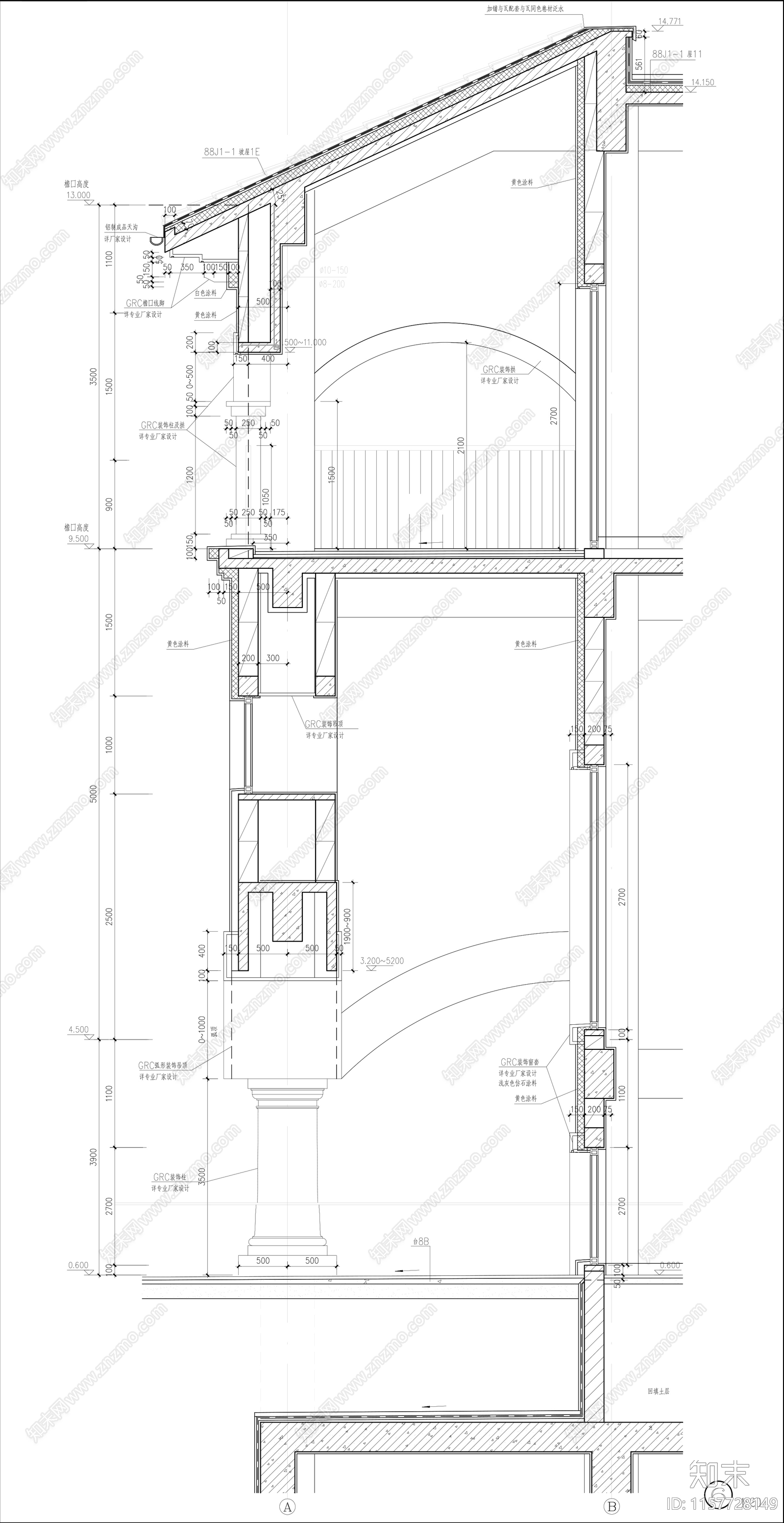 古典风格多层建筑墙身详图cad施工图下载【ID:1157728149】