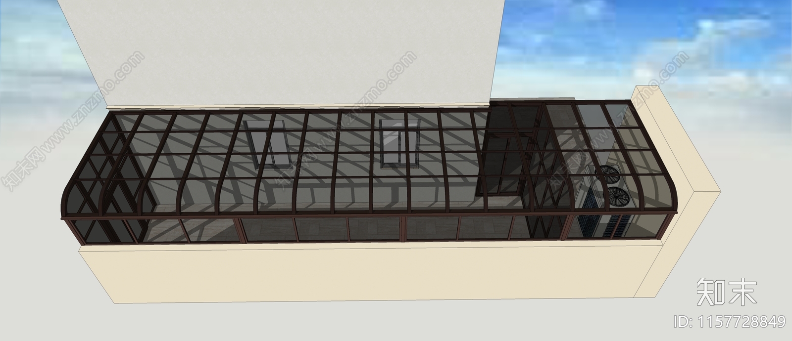现代铝合金雨棚封阳光房SU模型下载【ID:1157728849】