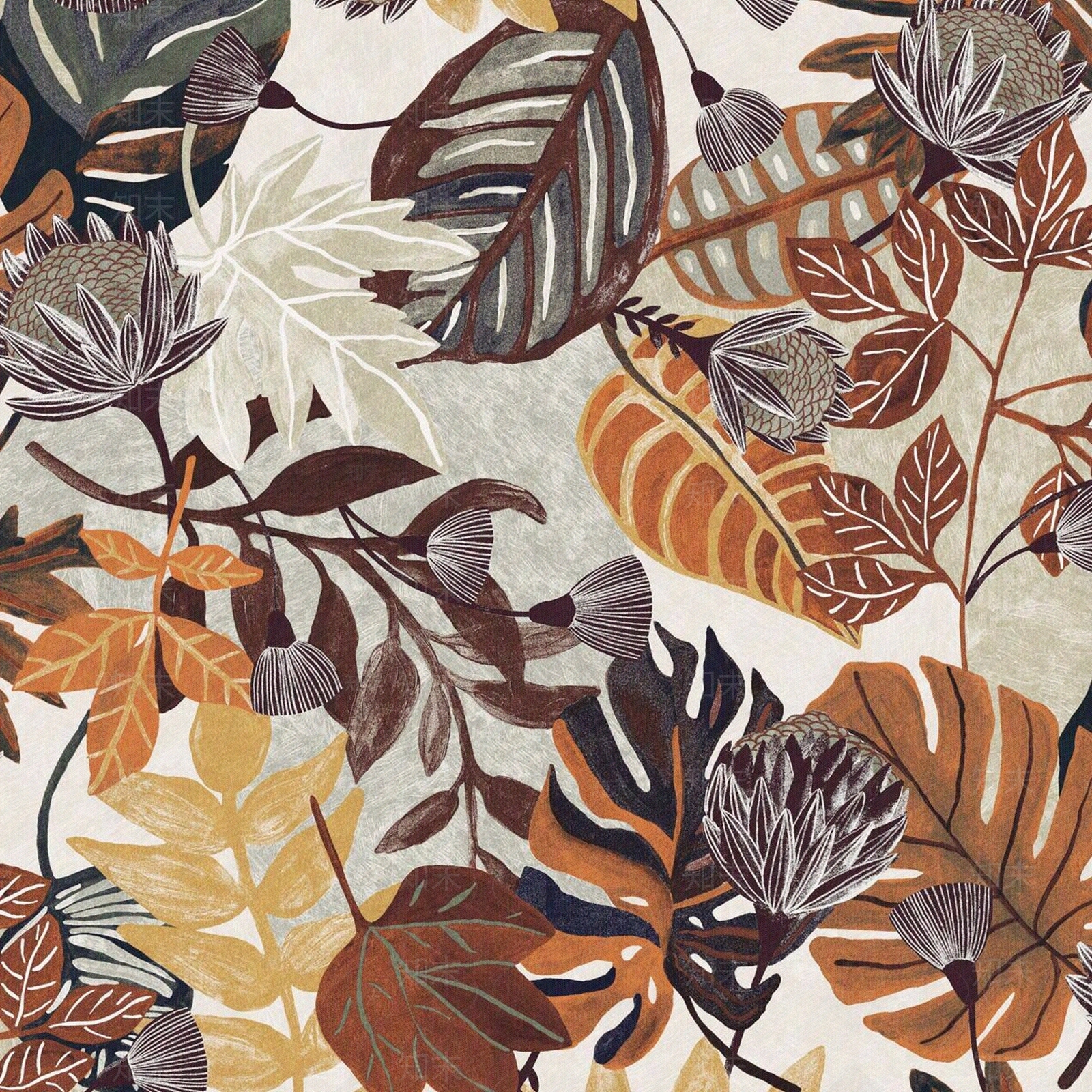 棕色植物印花壁纸壁布贴图下载【ID:1157729812】