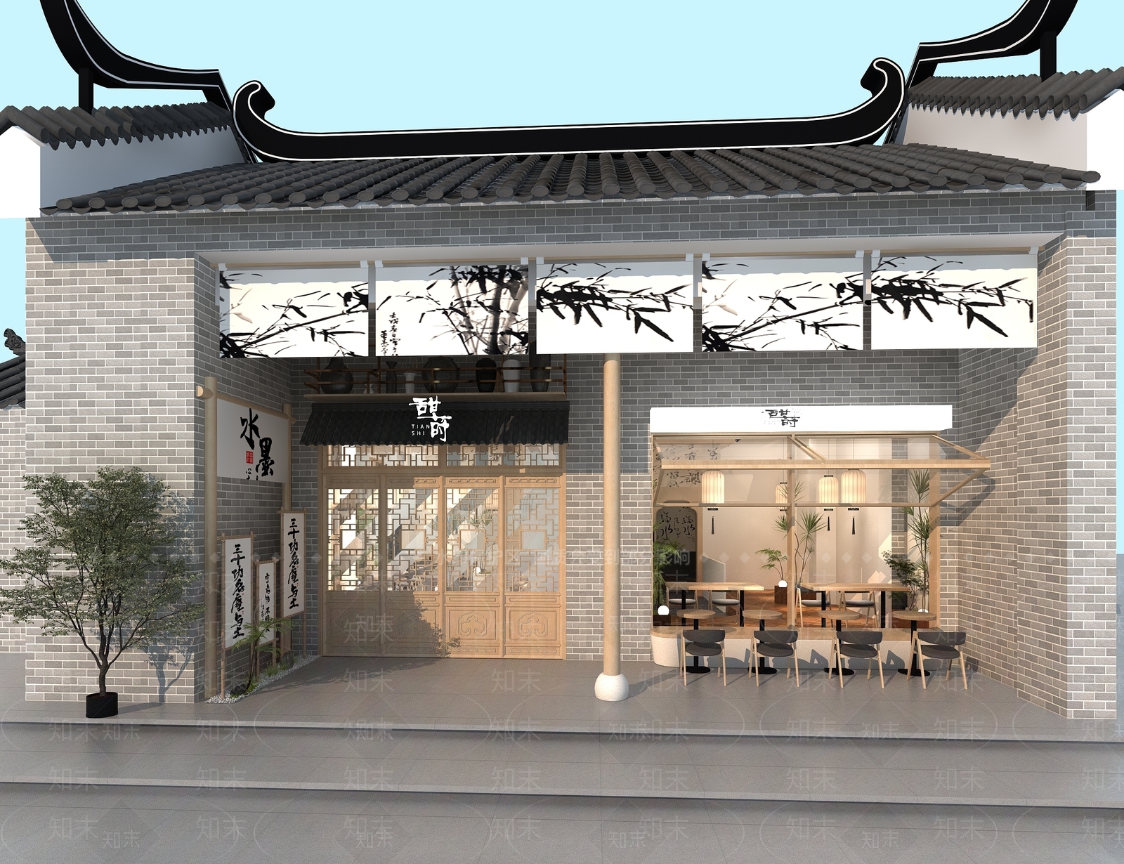 现代户外建筑甜品奶茶店门头门面3D模型下载【ID:1157730201】