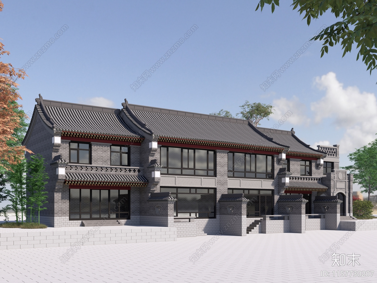 中式建筑SU模型下载【ID:1157730207】