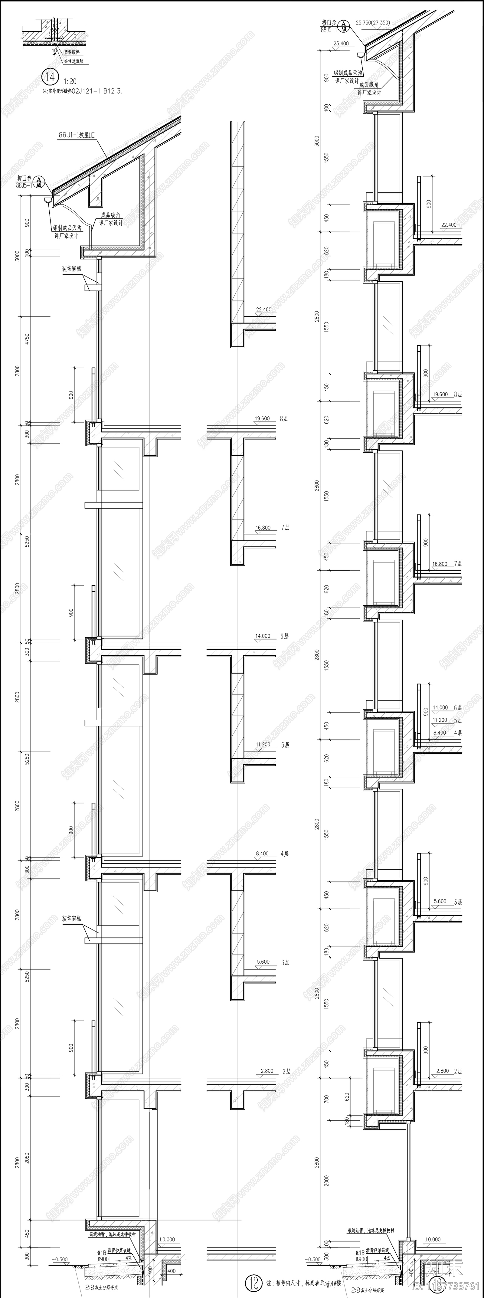 古典高层建筑墙身详图cad施工图下载【ID:1157733761】