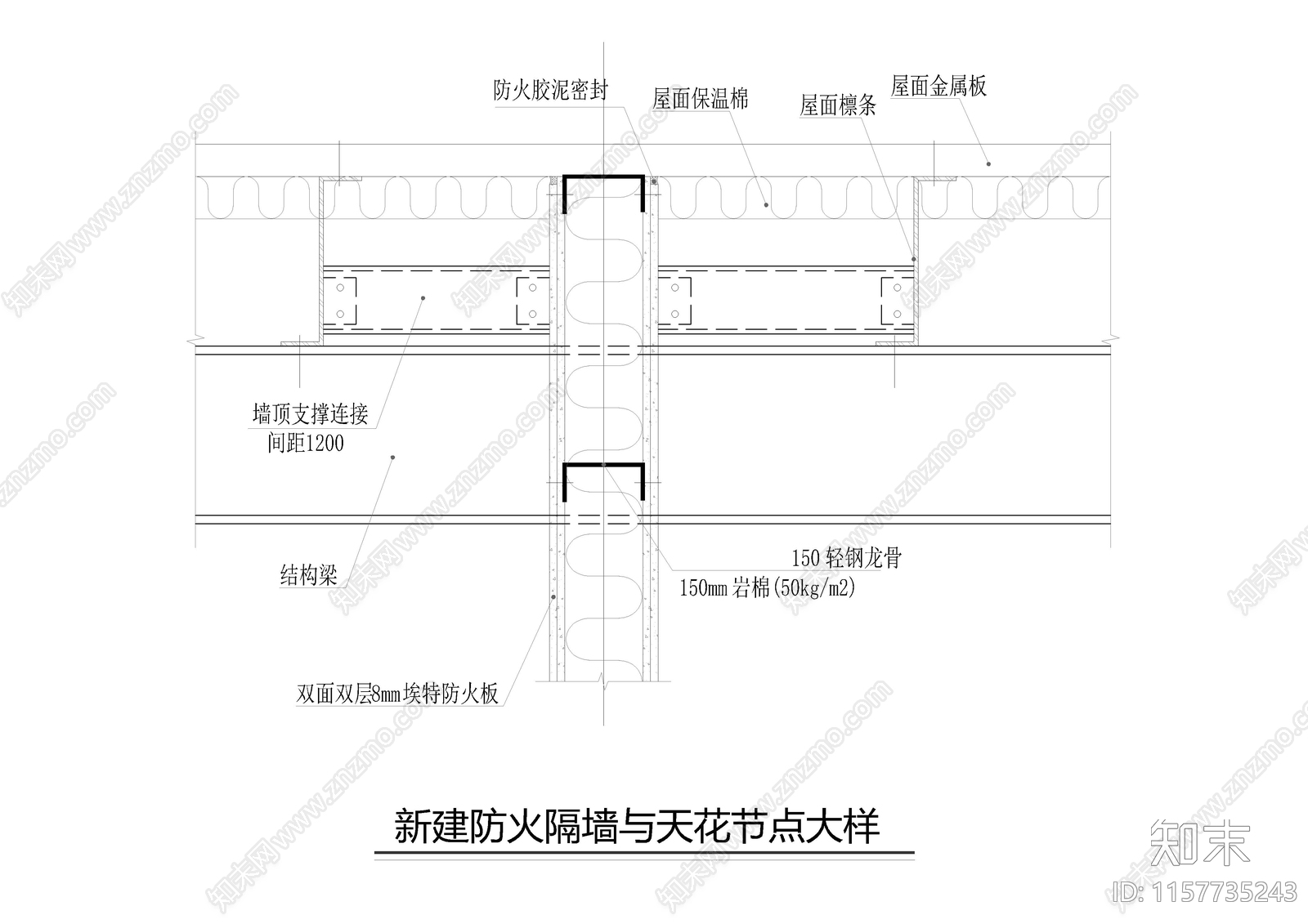 新建防火隔墙与天花节点大样cad施工图下载【ID:1157735243】