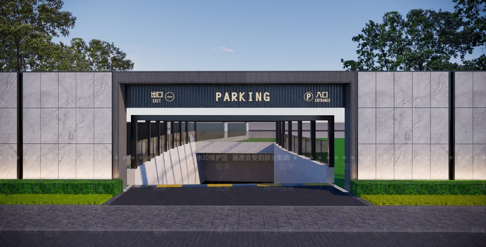 现代小区地下车库出入口SU模型下载【ID:1157735670】