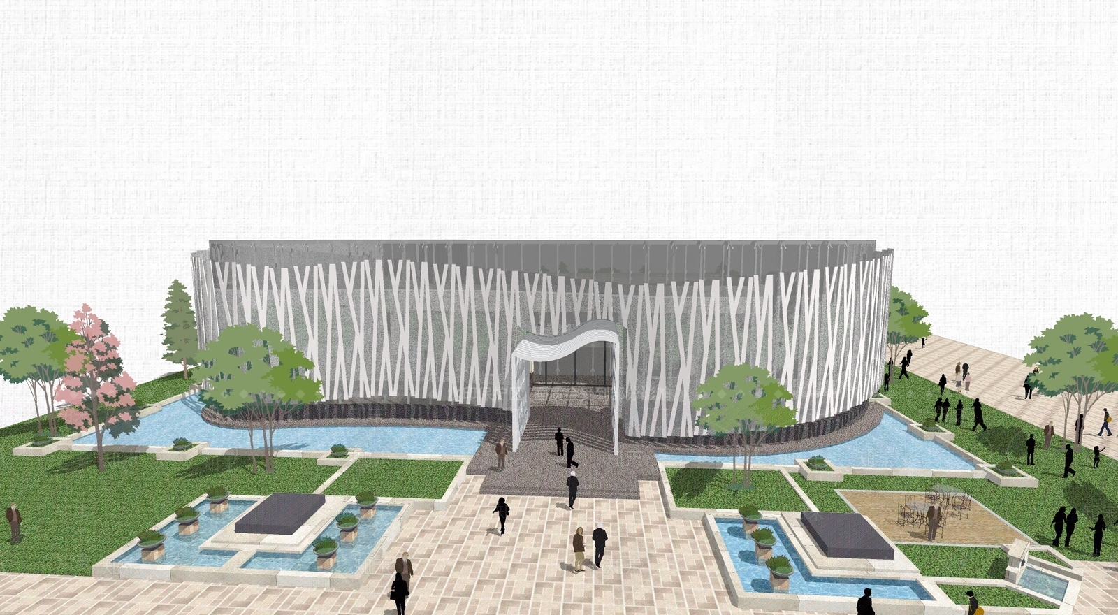 现代弧形商业会所建筑SU模型下载【ID:1157735760】