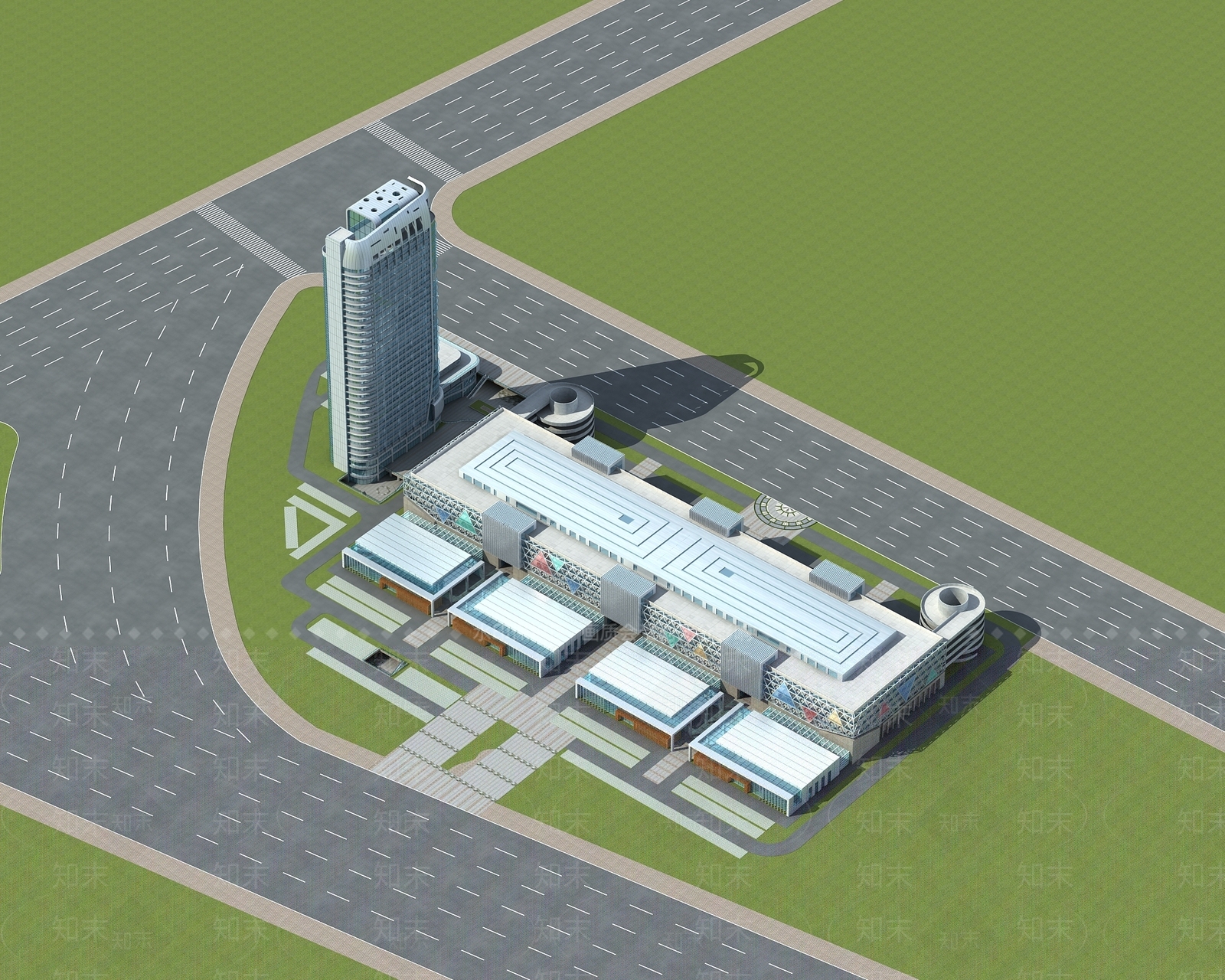 现代4S工业厂区办公楼3D模型下载【ID:1157738278】