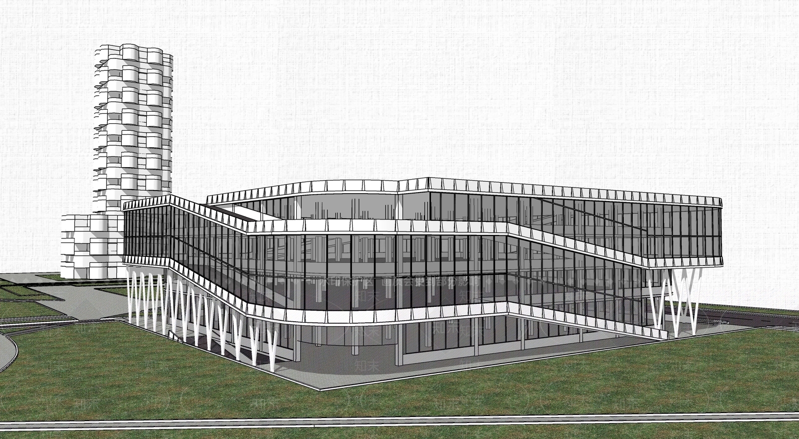 现代商场建筑体SU模型下载【ID:1157738264】