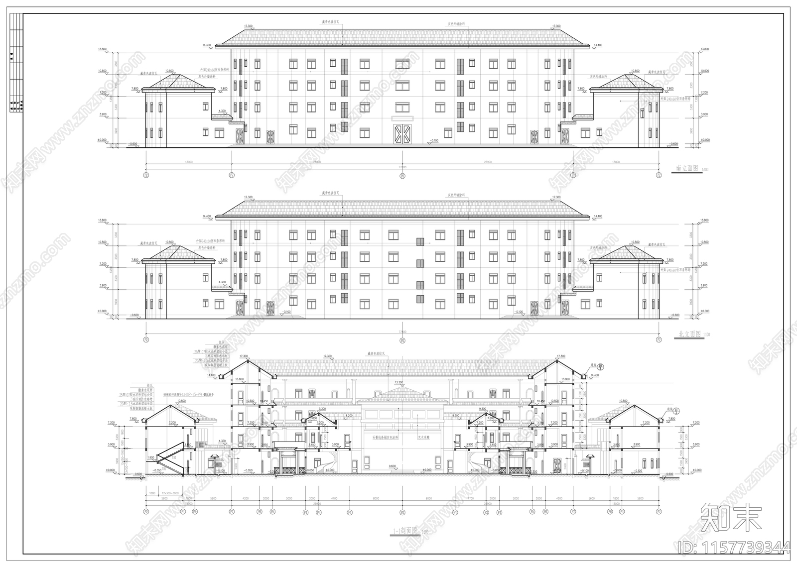 现代中式仿古圆环形土楼cad施工图下载【ID:1157739344】