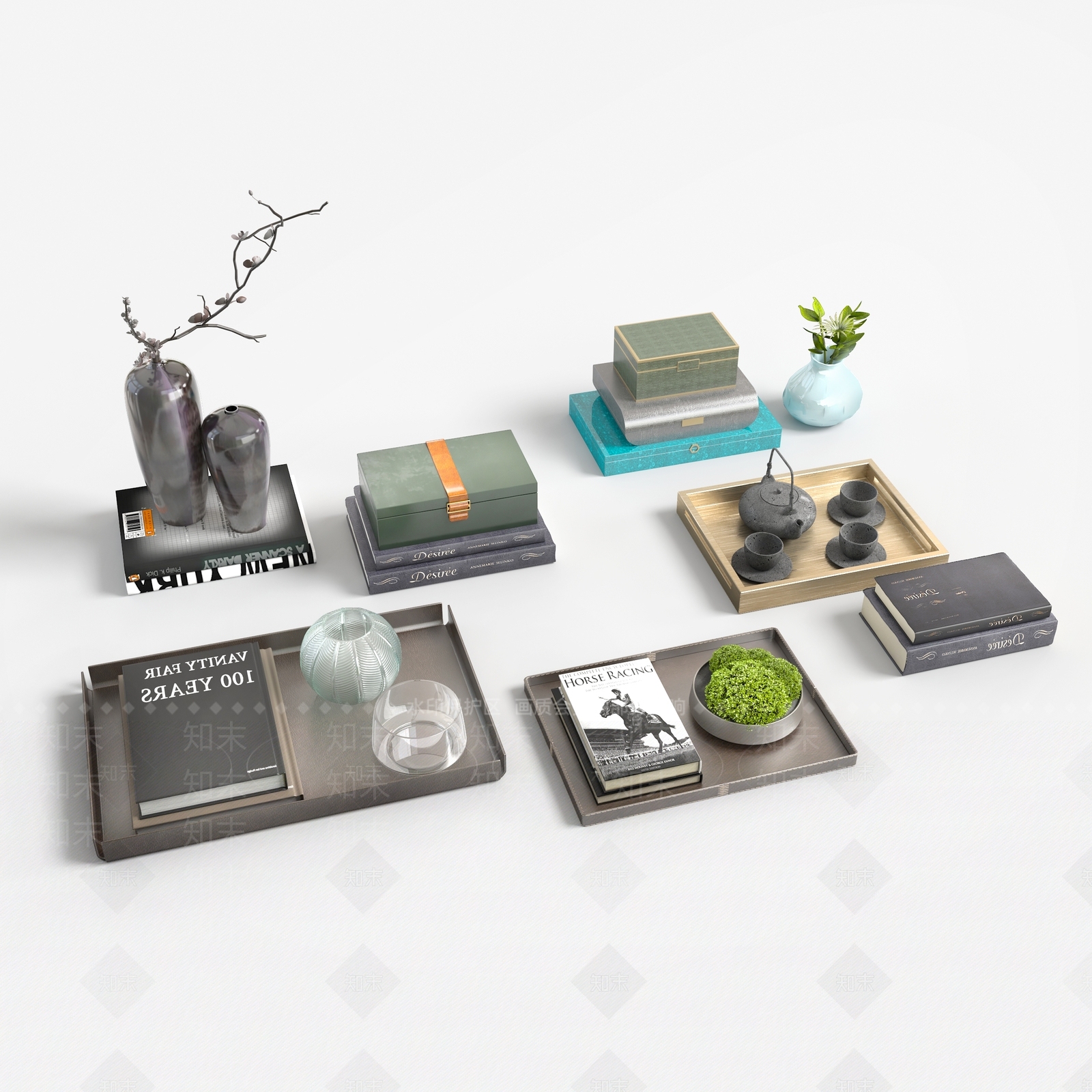 现代托盘摆件装饰品组合SU模型下载【ID:1157741475】
