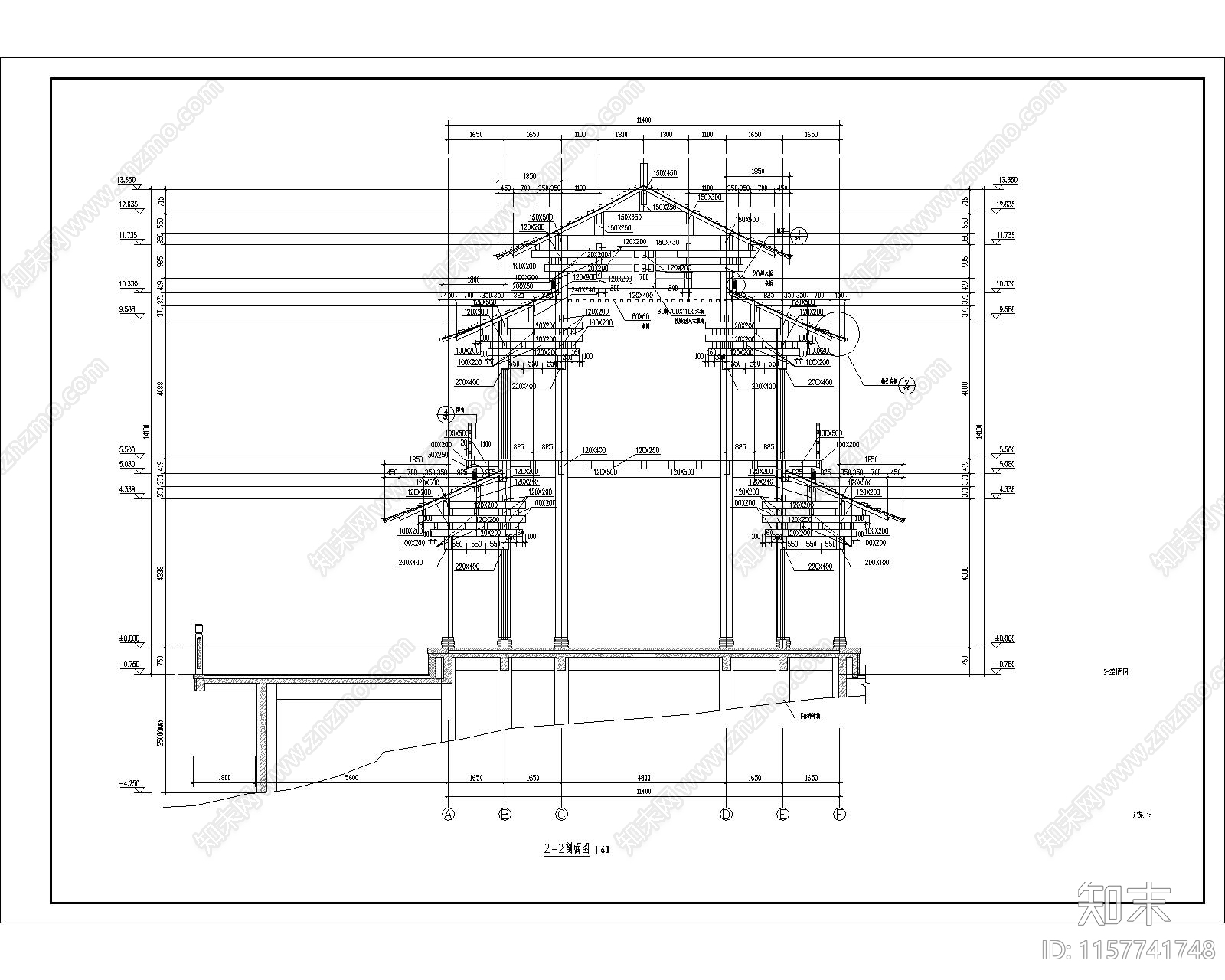 仰望古建筑塔楼观景楼阁cad施工图下载【ID:1157741748】