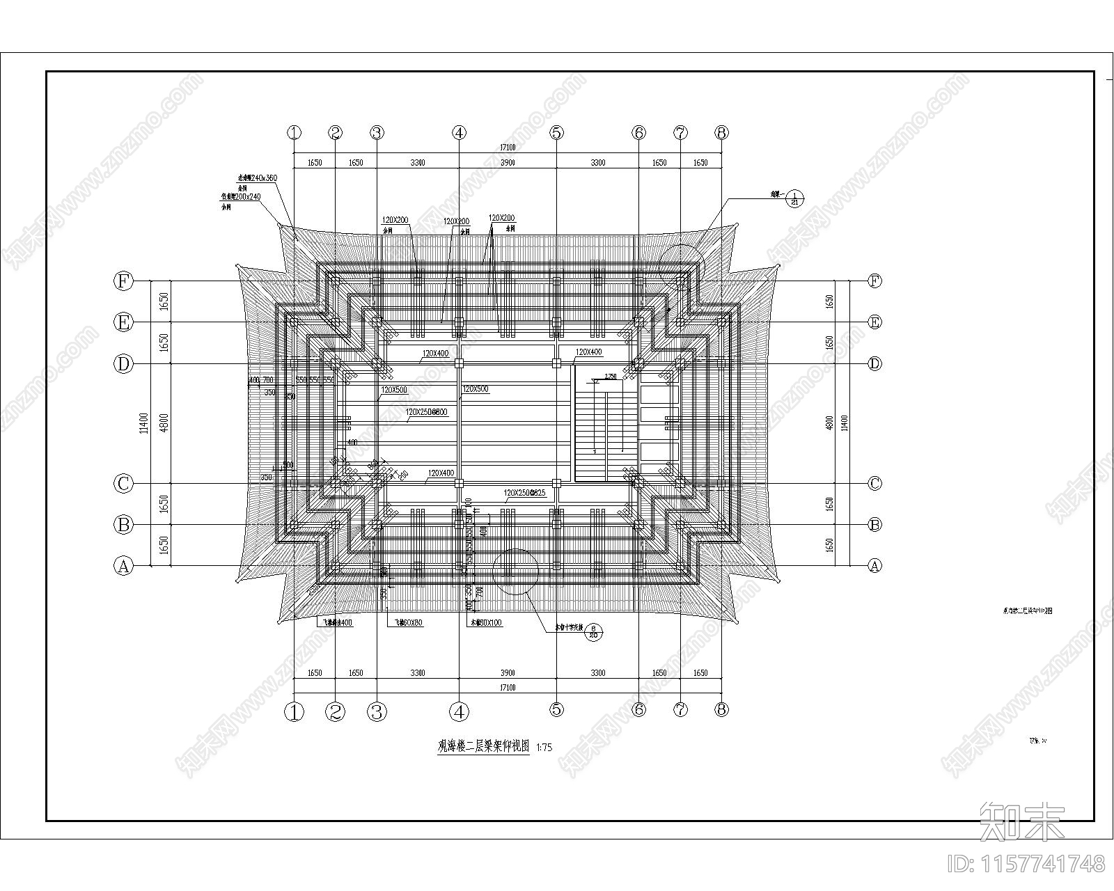 仰望古建筑塔楼观景楼阁cad施工图下载【ID:1157741748】