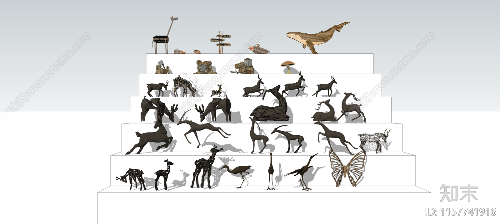 现代动植物雕塑SU模型下载【ID:1157741916】