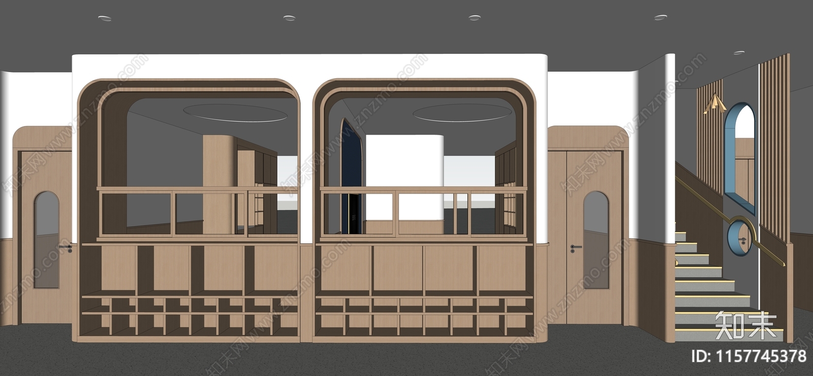 现代原木风幼儿园鞋柜SU模型下载【ID:1157745378】