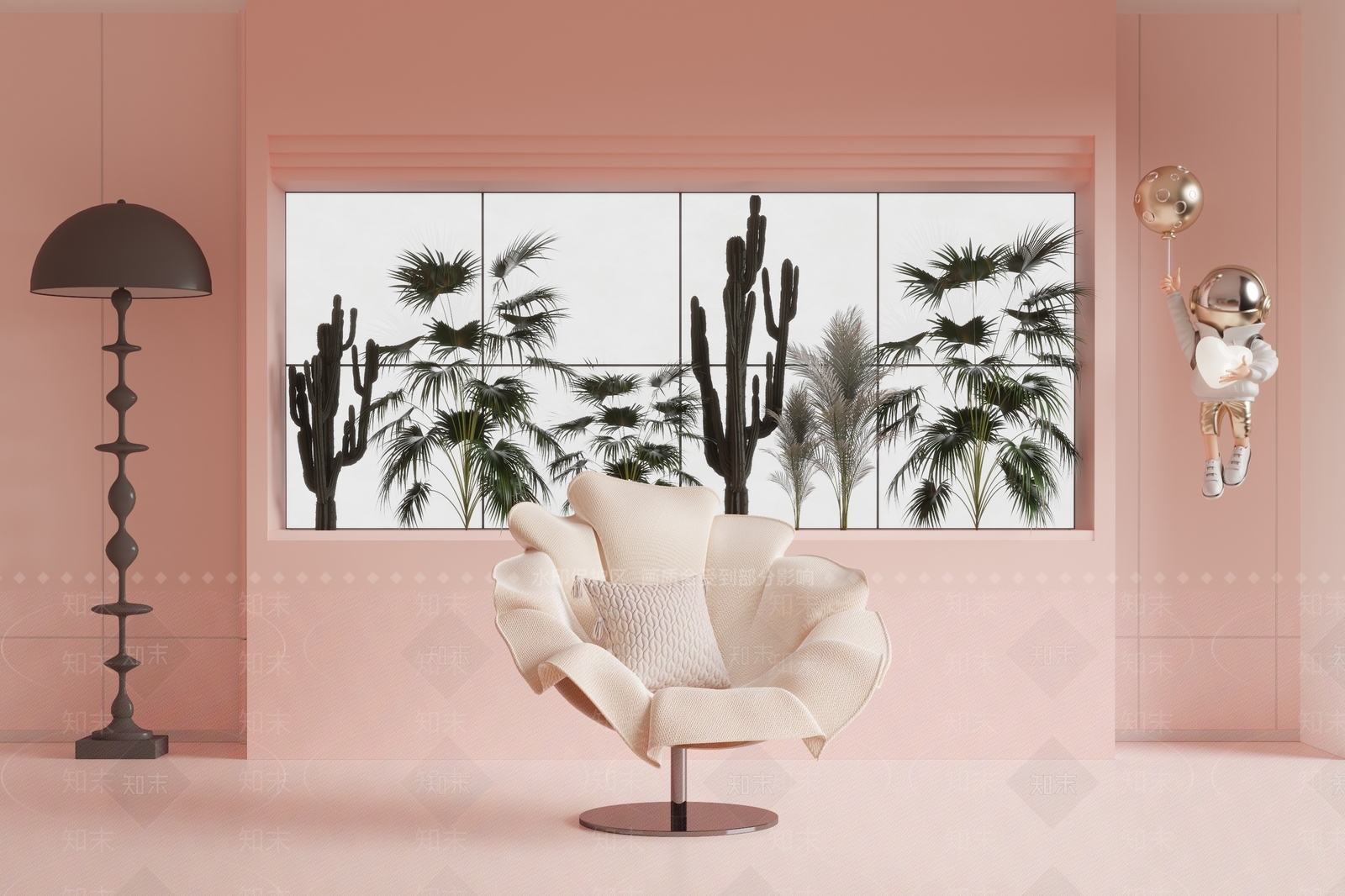 现代沙发绿植灯具组合3D模型下载【ID:1157746306】