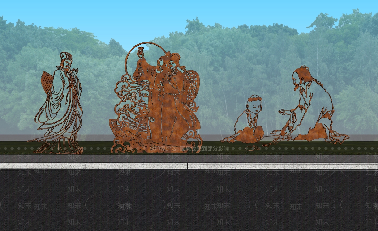 中式古代人物雕塑SU模型下载【ID:1157747868】