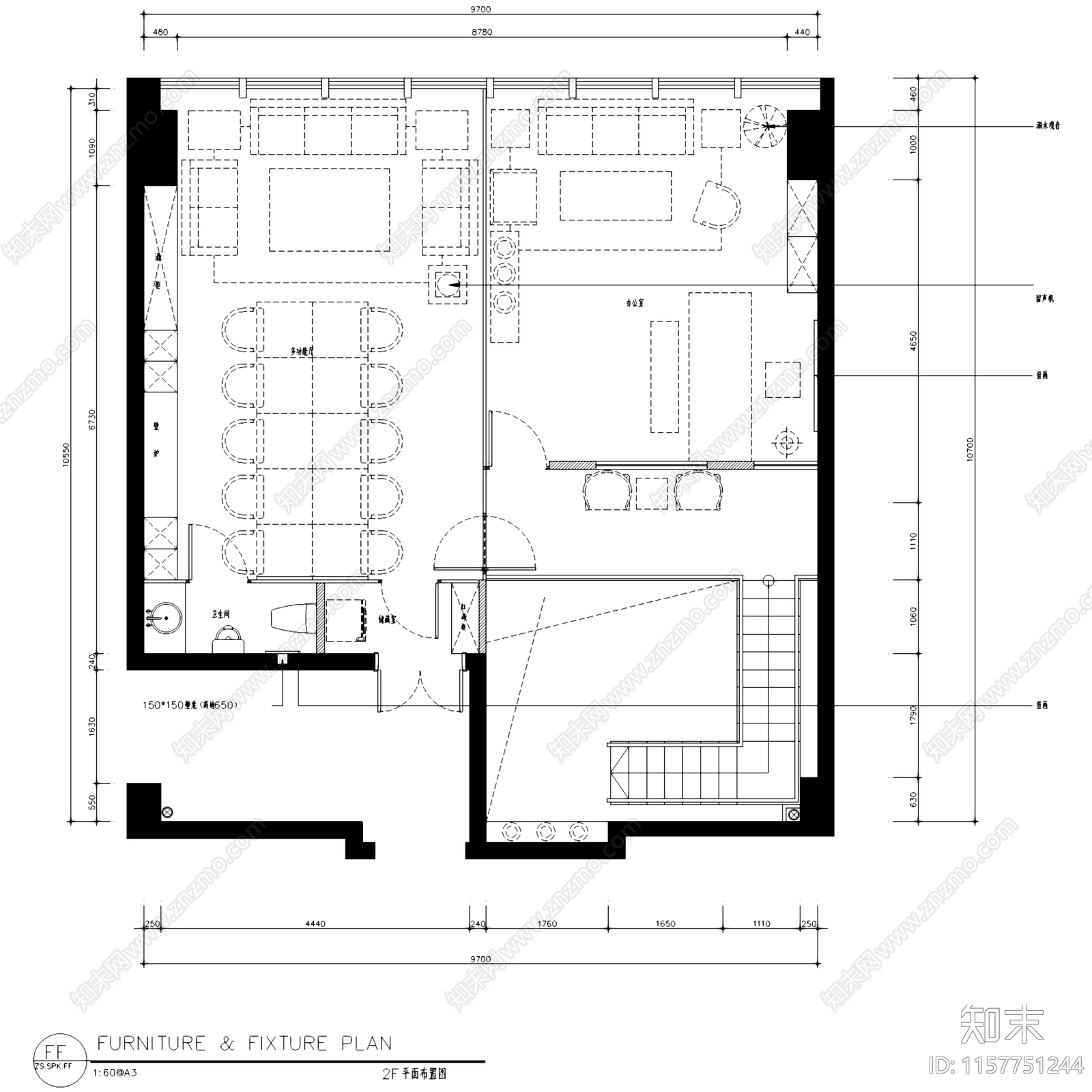 工业新中式时代广场25楼H号办公室室内工装cad施工图下载【ID:1157751244】