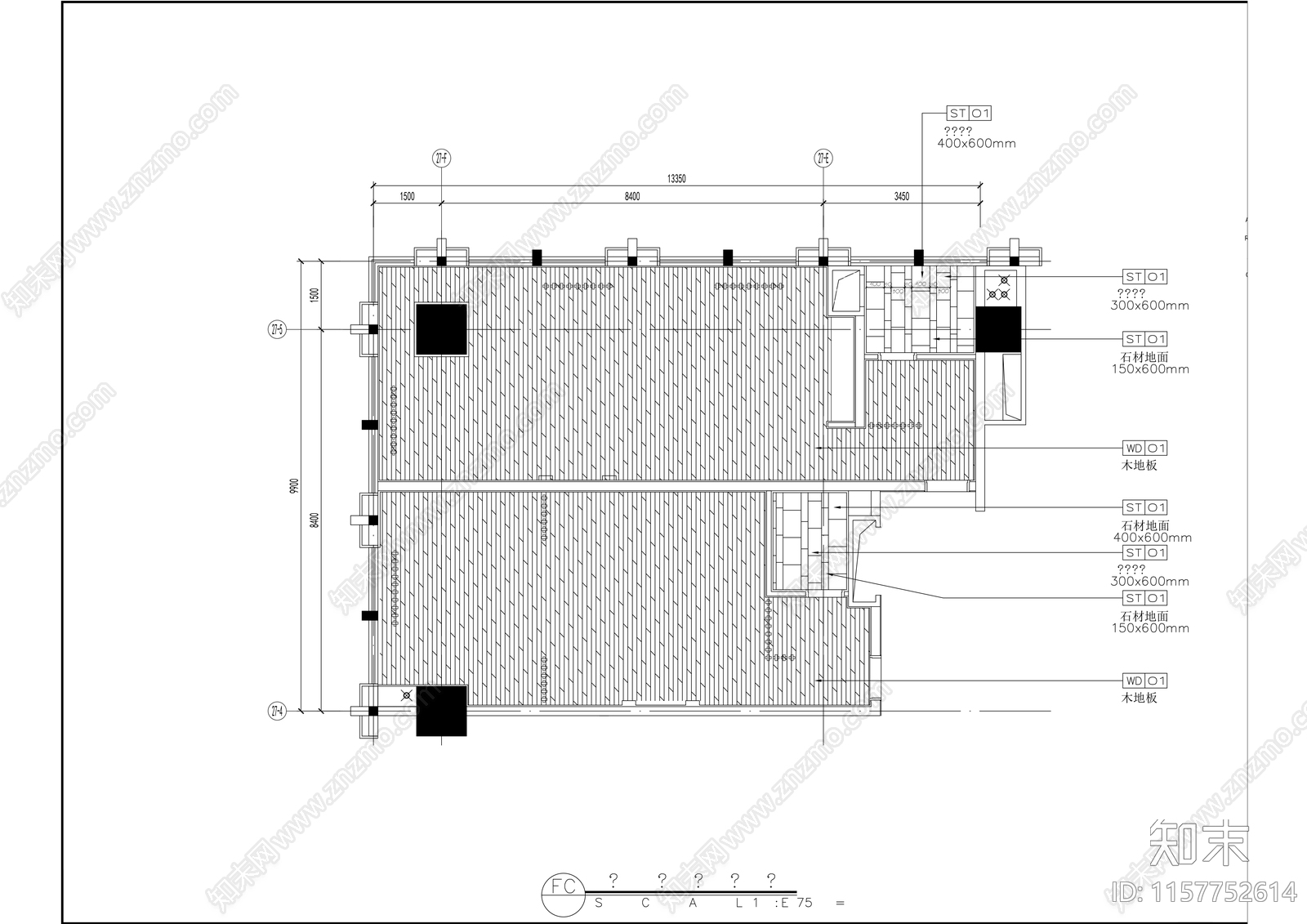 现代休闲茶室茶艺展示厅室内精装修cad施工图下载【ID:1157752614】