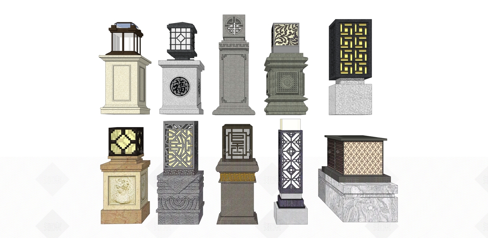 新中式景观灯具SU模型下载【ID:1157752672】