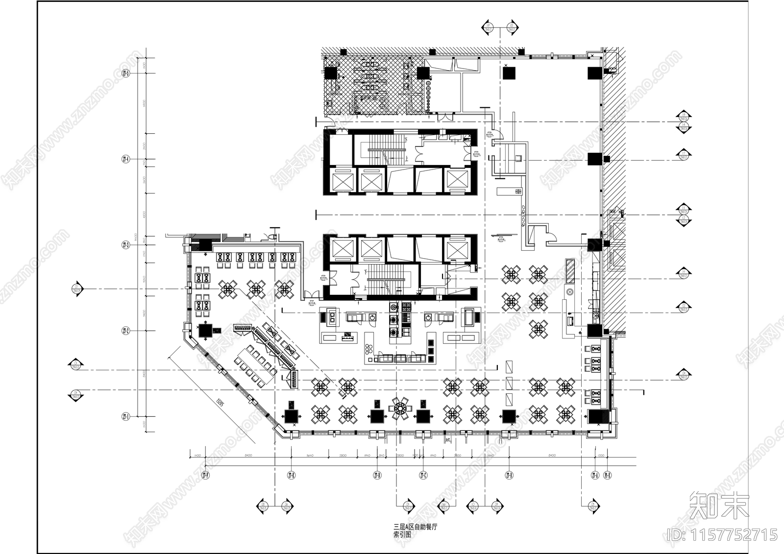 现代风格自助餐厅餐饮空间室内精装修cad施工图下载【ID:1157752715】