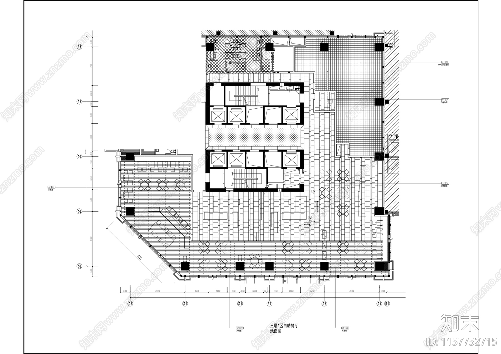 现代风格自助餐厅餐饮空间室内精装修cad施工图下载【ID:1157752715】