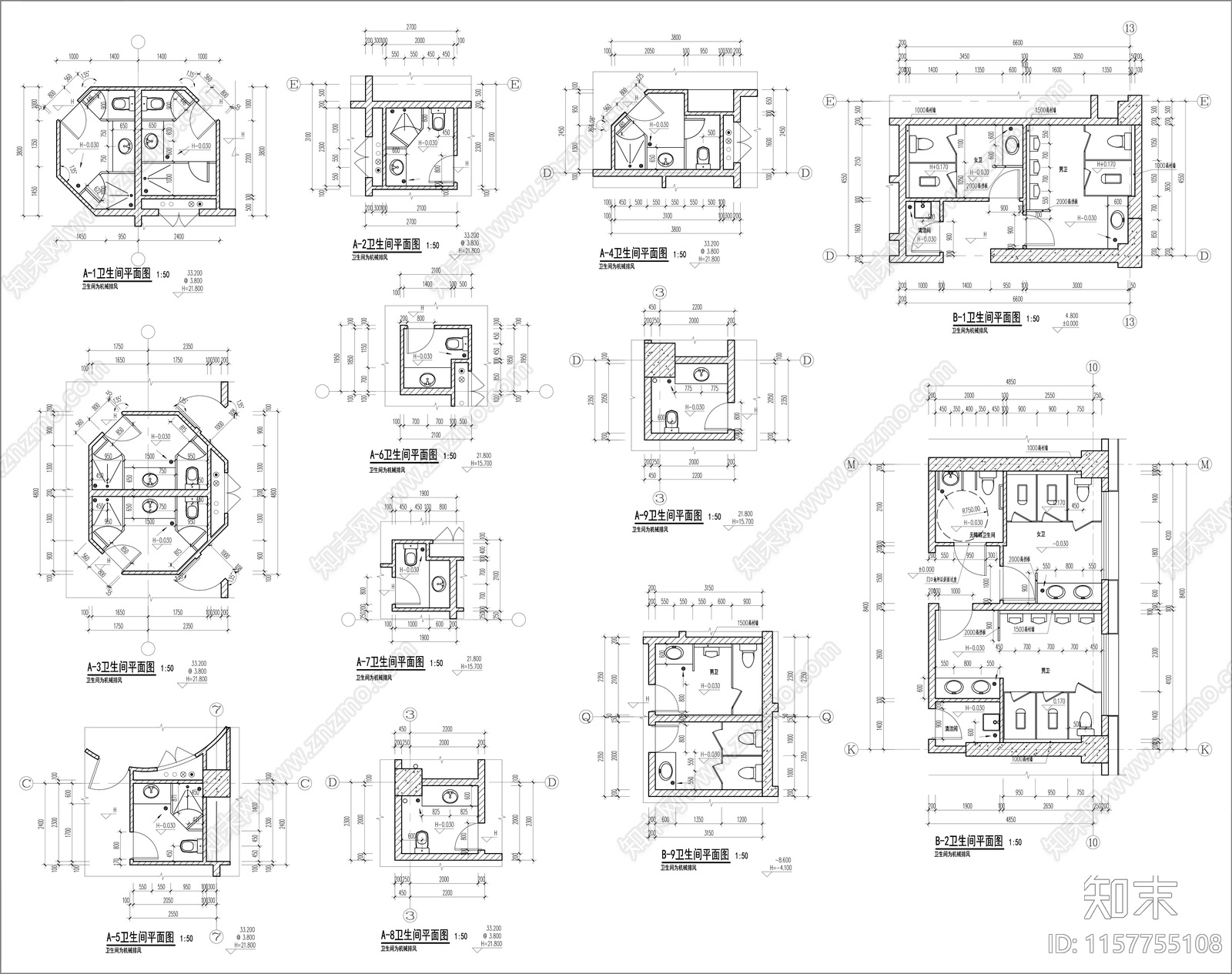 卫生间详图cad施工图下载【ID:1157755108】