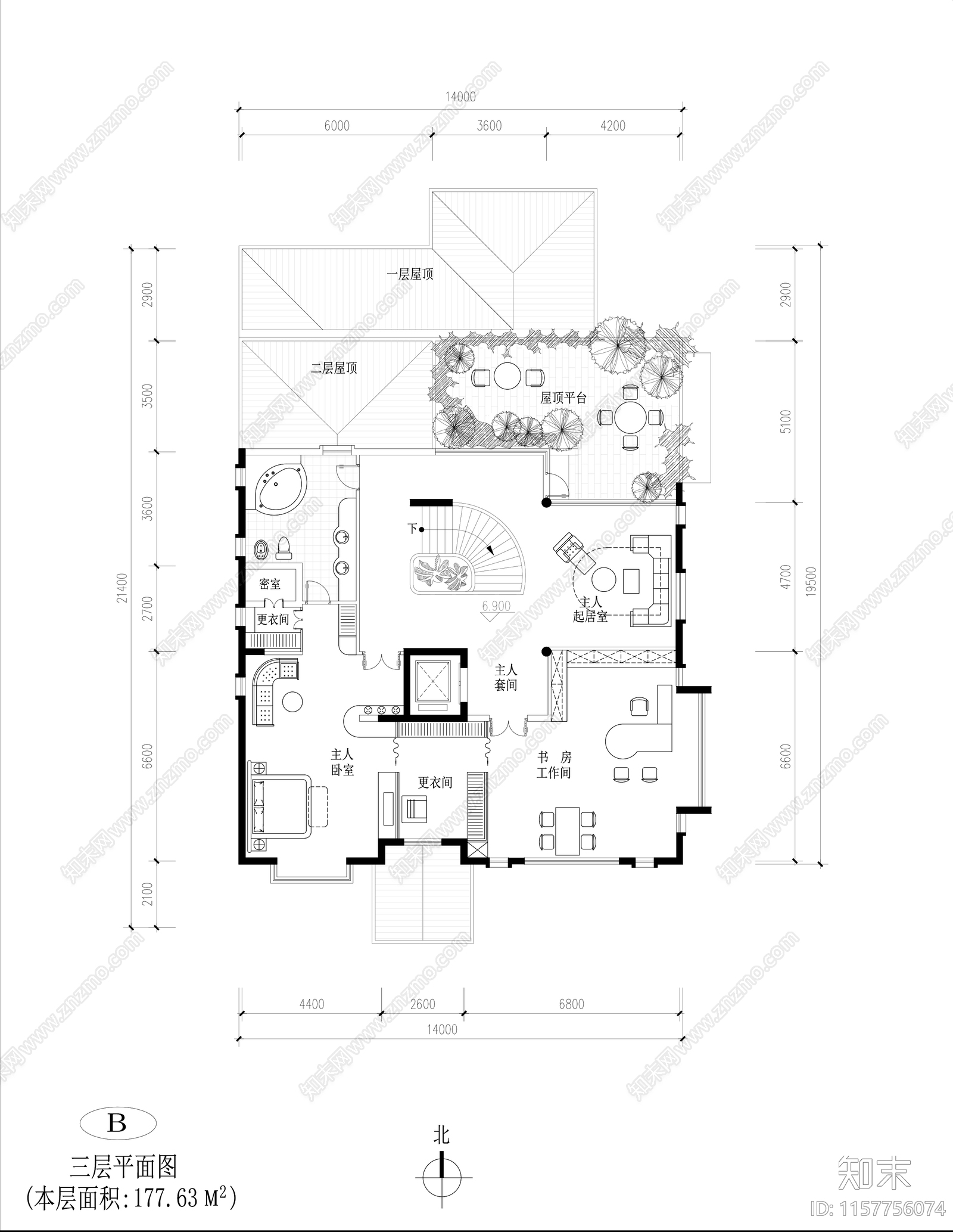 900平米别墅平面图cad施工图下载【ID:1157756074】