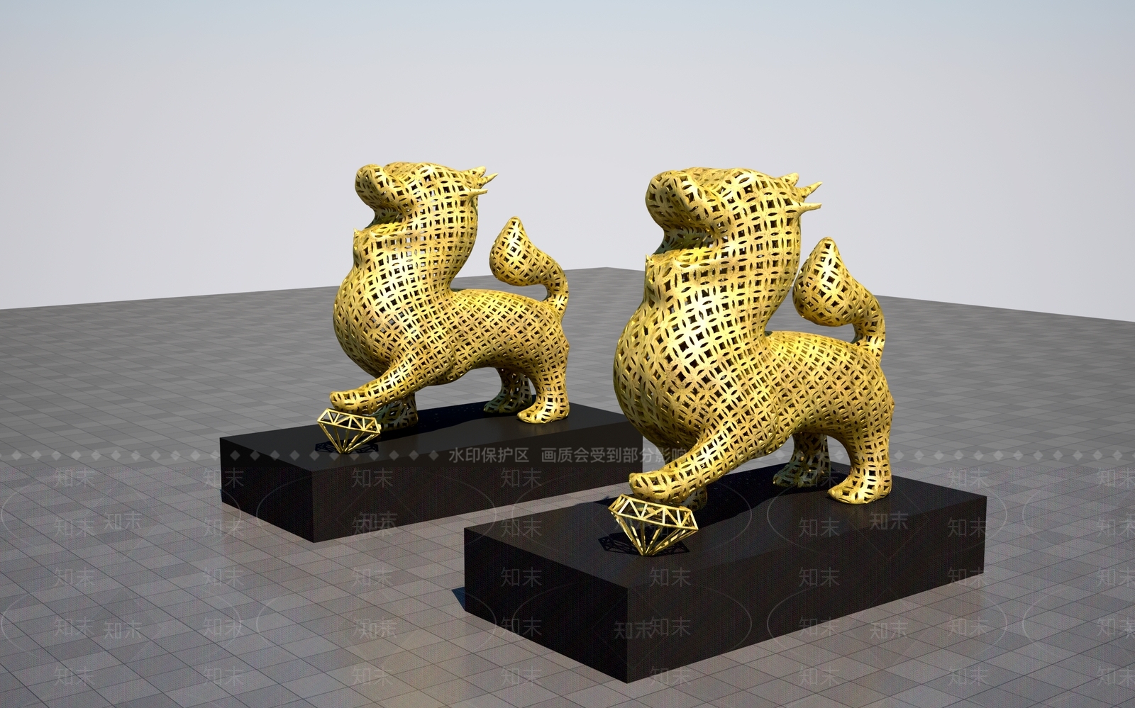 新中式镂空狮子雕塑3D模型下载【ID:1157758248】