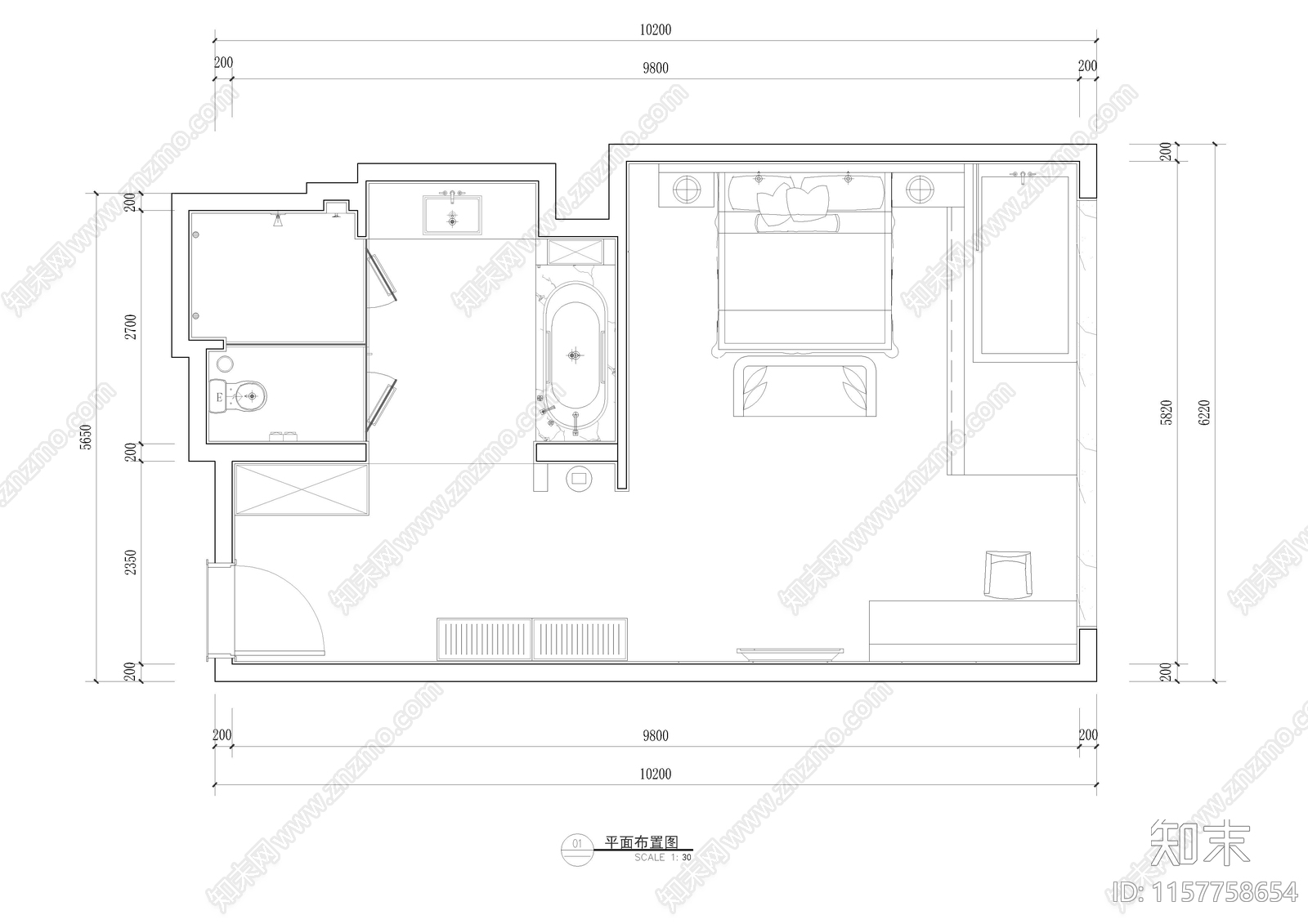 民宿客房大床房立面详图施工图下载【ID:1157758654】