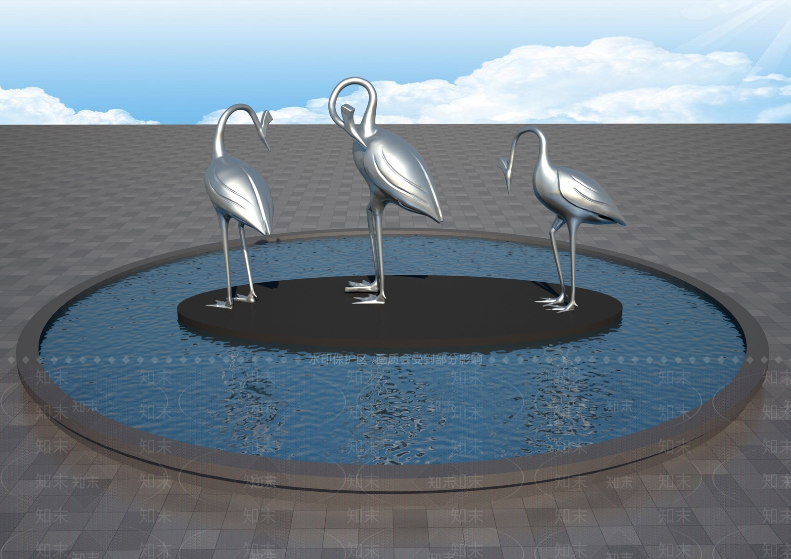 现代仙鹤雕塑3D模型下载【ID:1157759779】