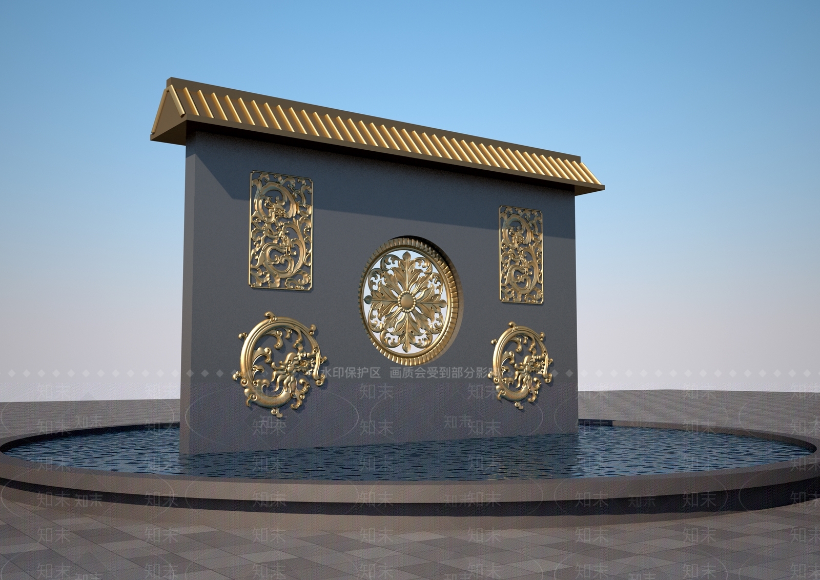 新中式景墙3D模型下载【ID:1157762026】