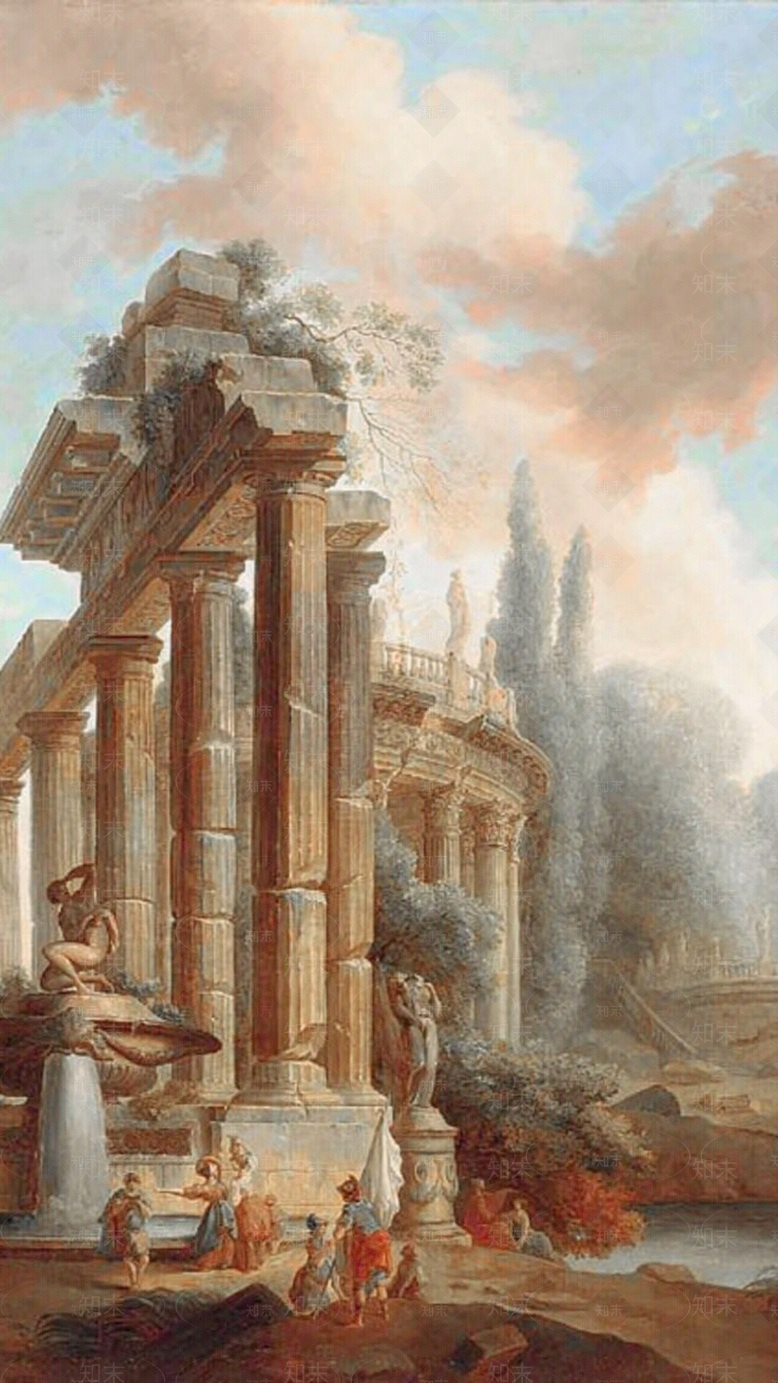 欧式风景油画建筑人物装饰画壁纸壁画贴图下载【ID:1157764537】