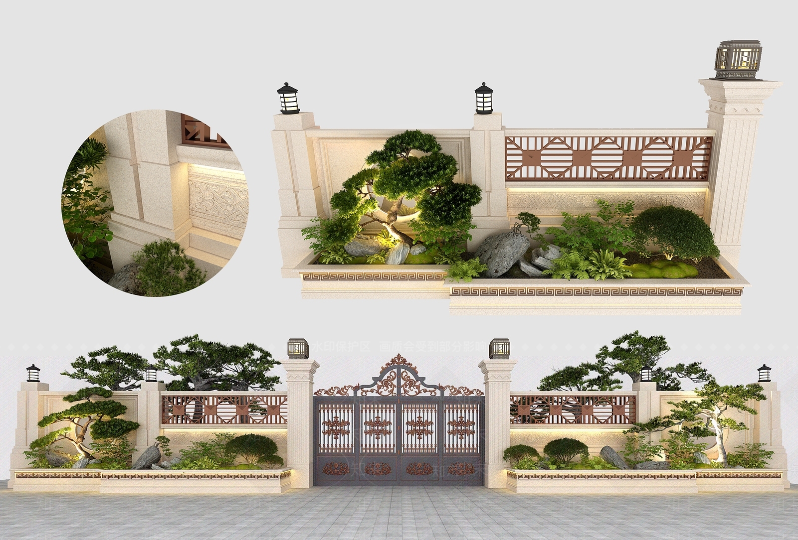 新中式别墅庭院大门3D模型下载【ID:1157768772】