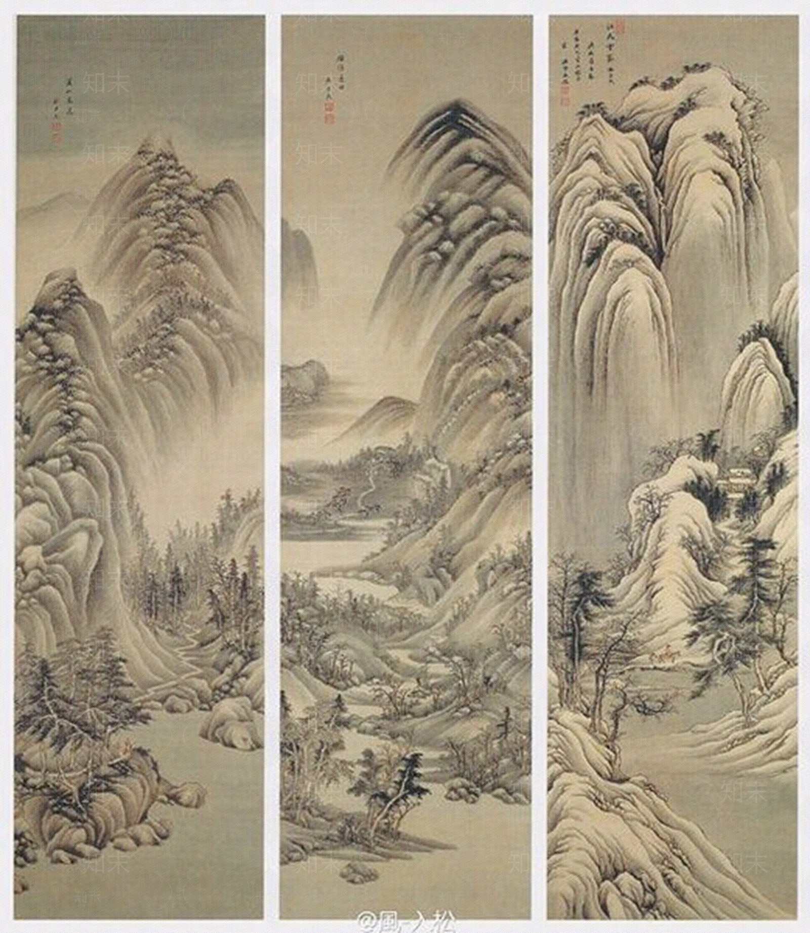 中式山水国画挂画新中式装饰画壁纸壁画贴图下载【ID:1157768252】