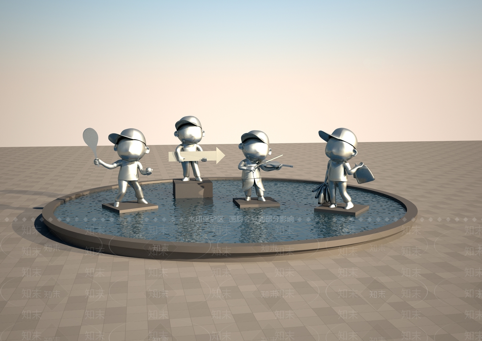 现代景观雕塑3D模型渲染效果图