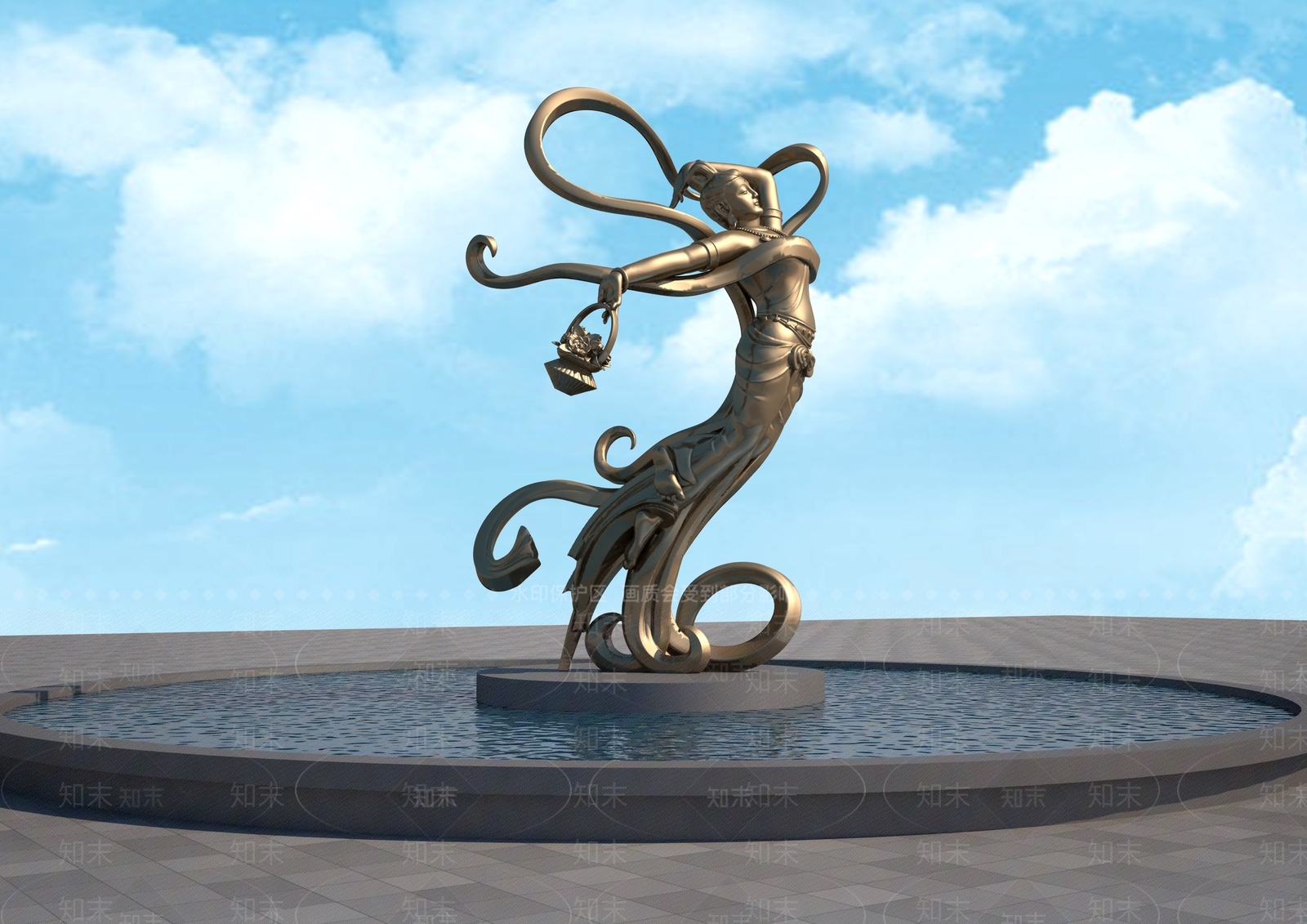 新中式敦煌飞天雕塑3D模型下载【ID:1157771953】