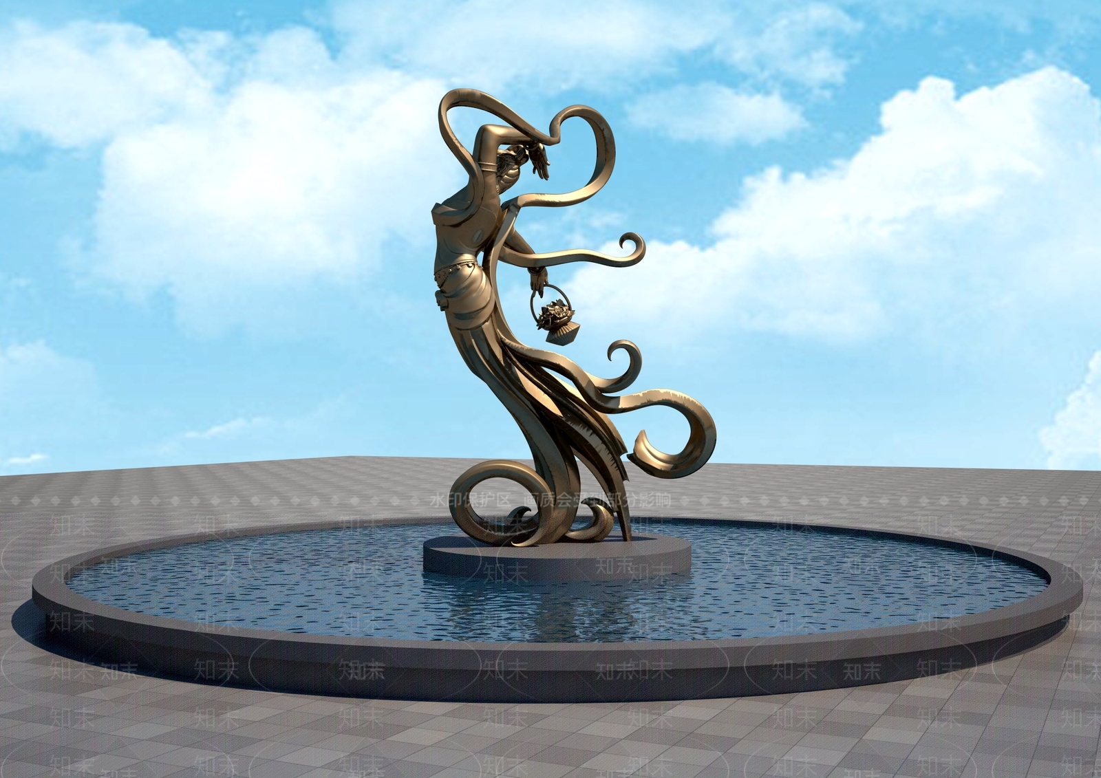 新中式敦煌飞天雕塑3D模型下载【ID:1157771953】