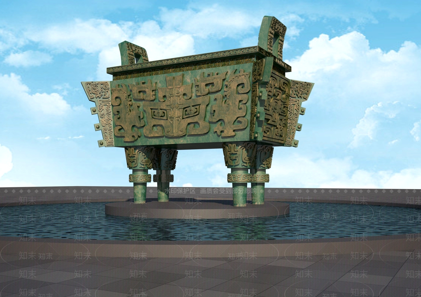 新中式青铜鼎雕塑3D模型下载【ID:1157773173】