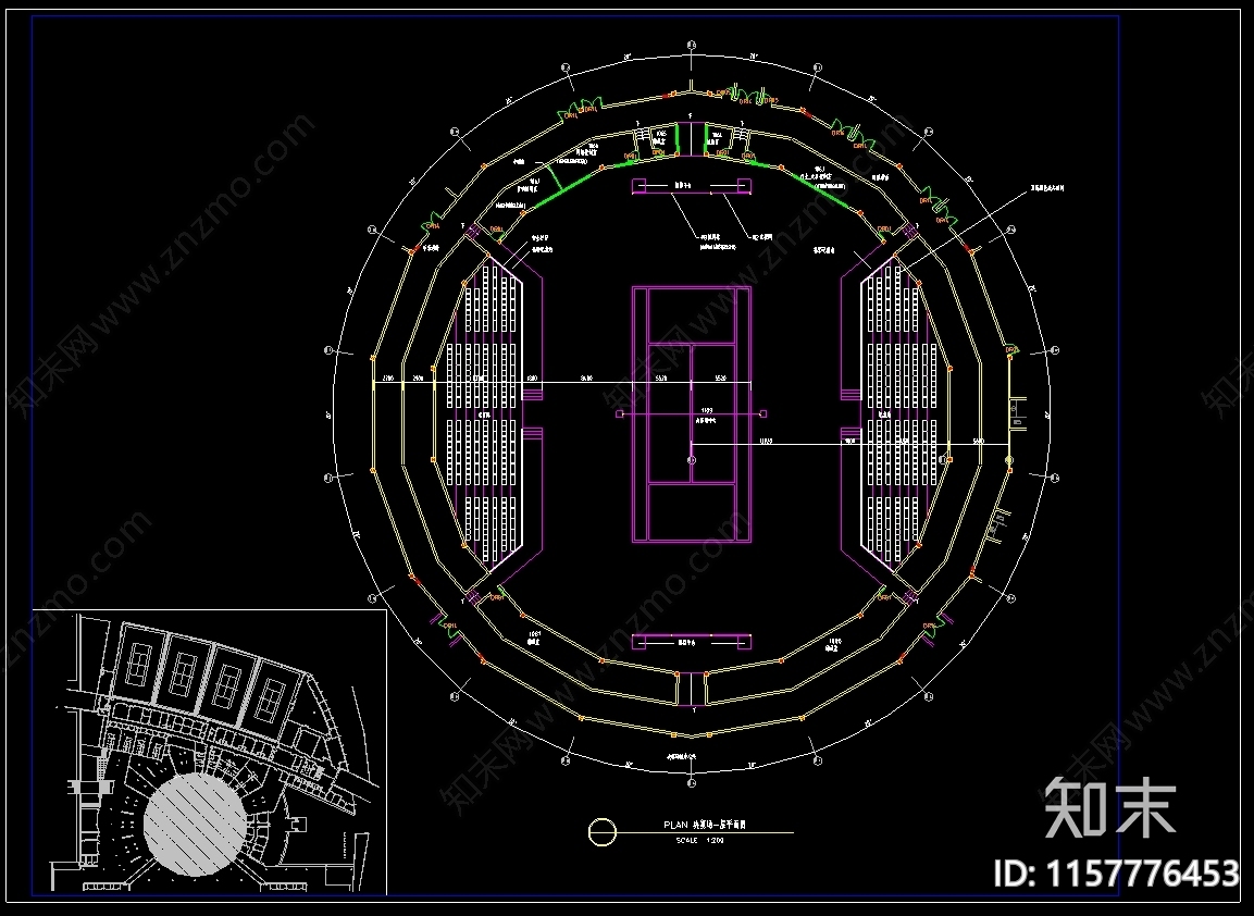 圆形综合体育馆图纸cad施工图下载【ID:1157776453】