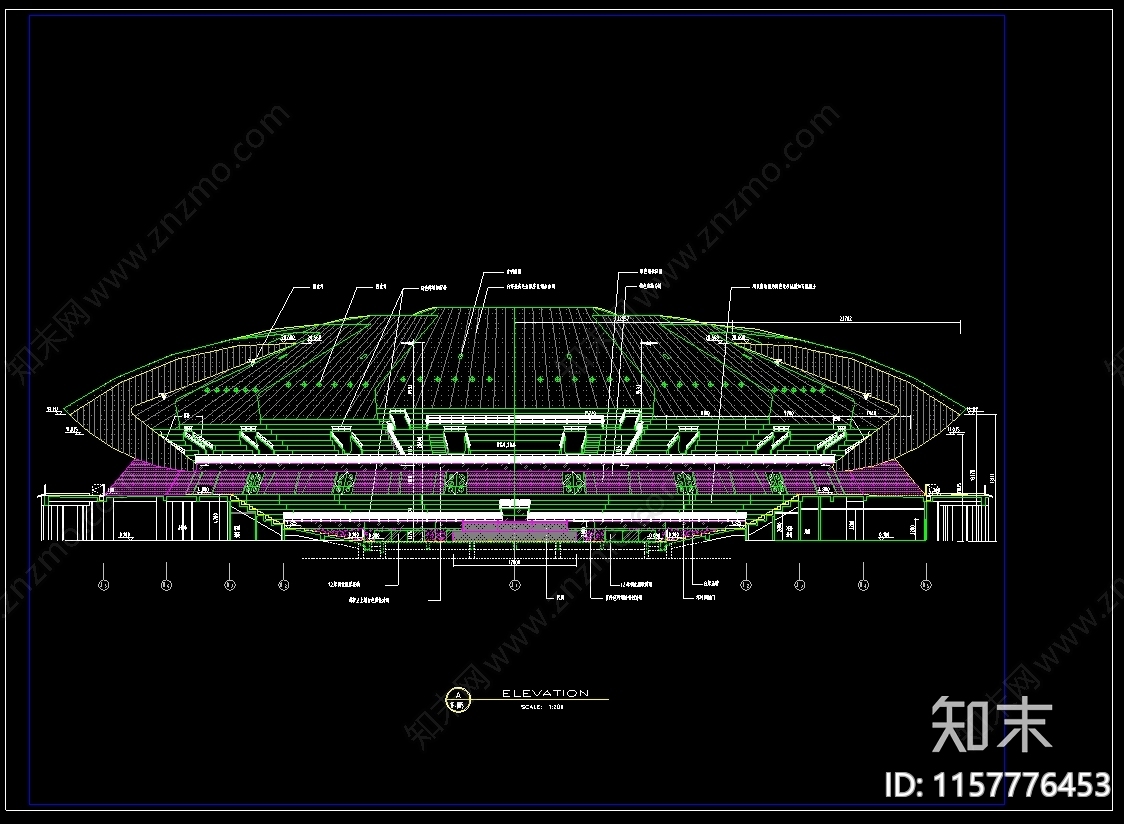 圆形综合体育馆图纸cad施工图下载【ID:1157776453】
