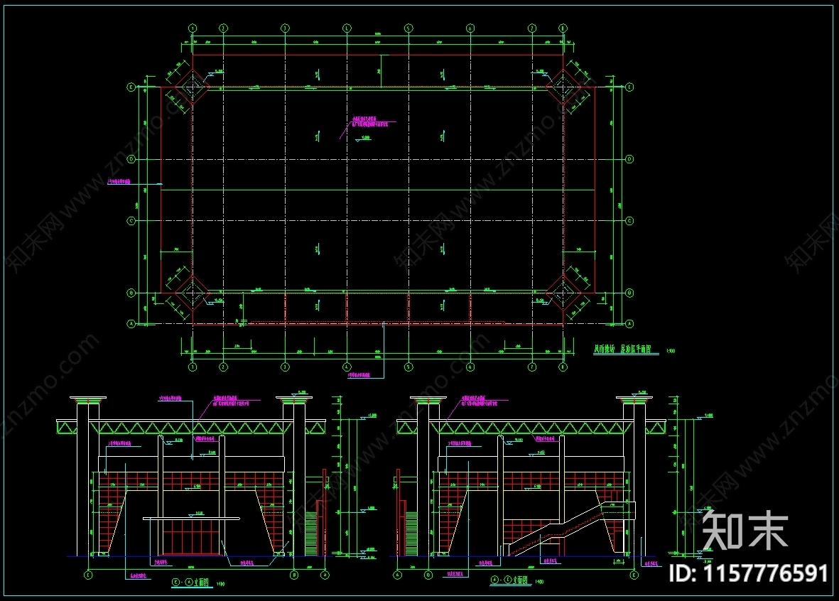 学校风雨操场CAcad施工图下载【ID:1157776591】