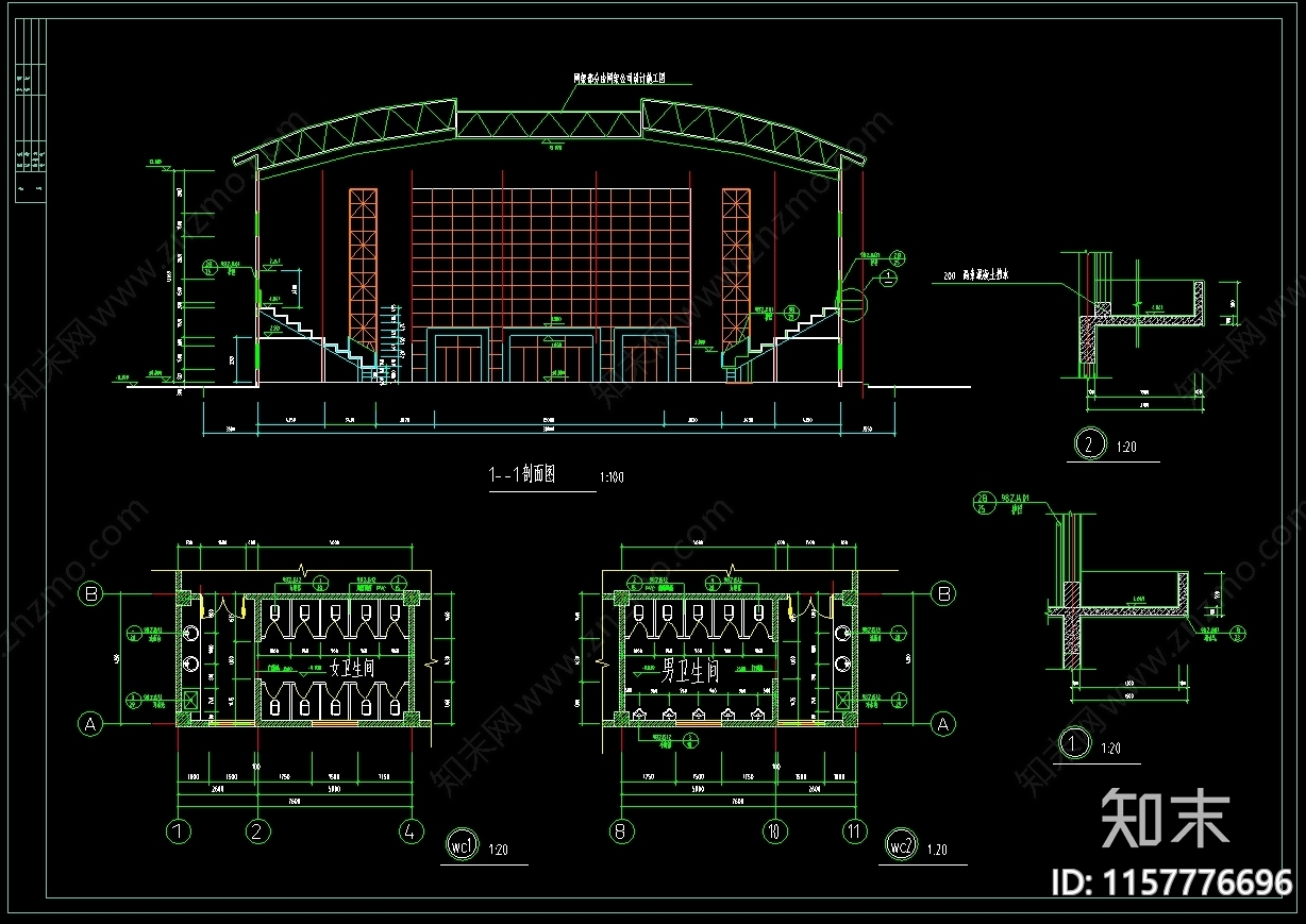 大学中学体育馆建筑cad施工图下载【ID:1157776696】